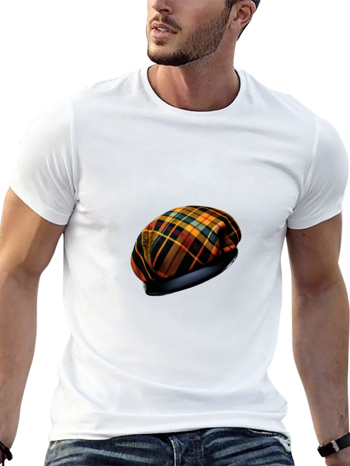 Black Stylish Tartan Beret T-Shirt view 13