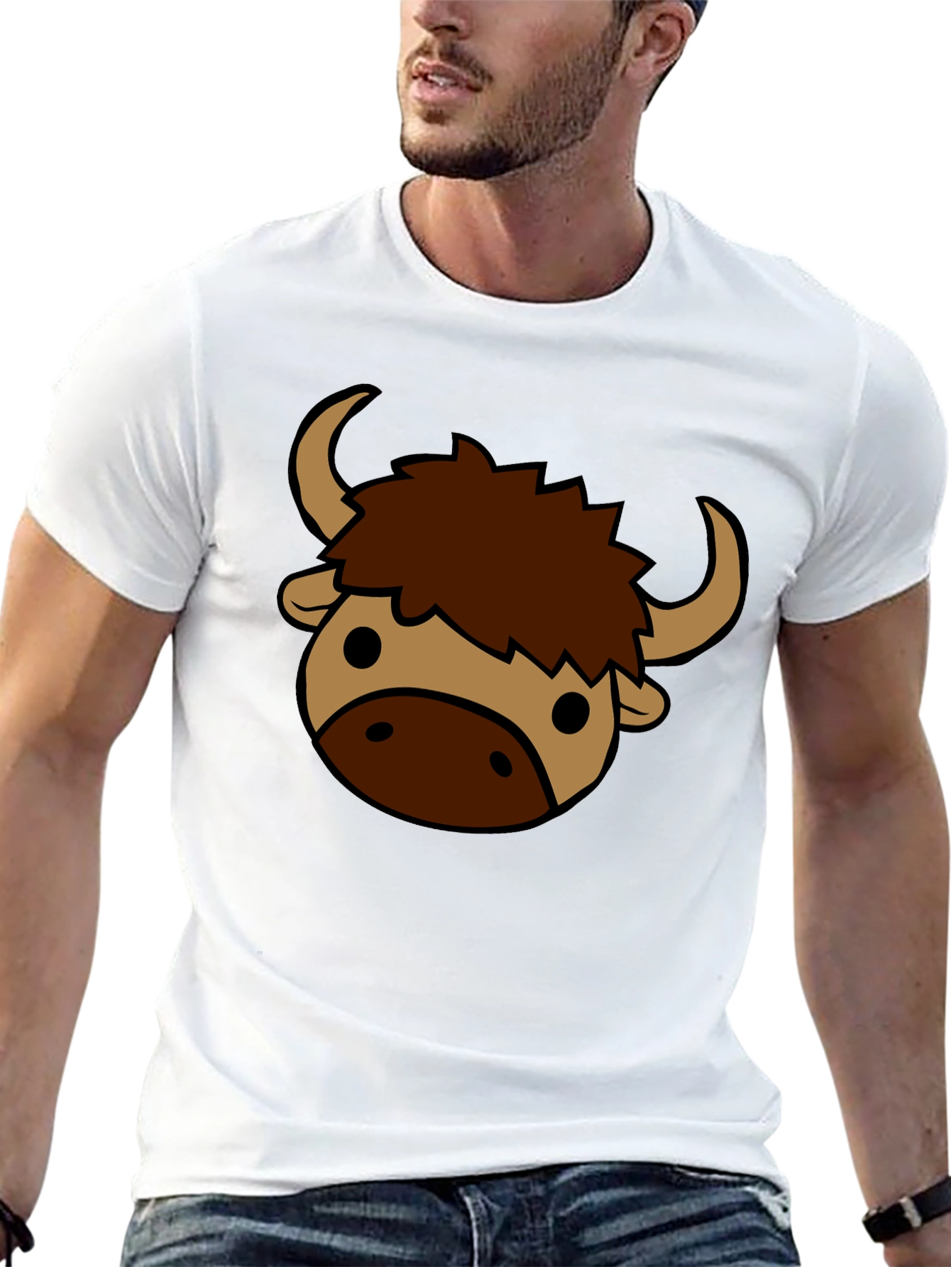 Black Cartoon Yak Graphic Tee - Black Cotton T-Shirt view 13