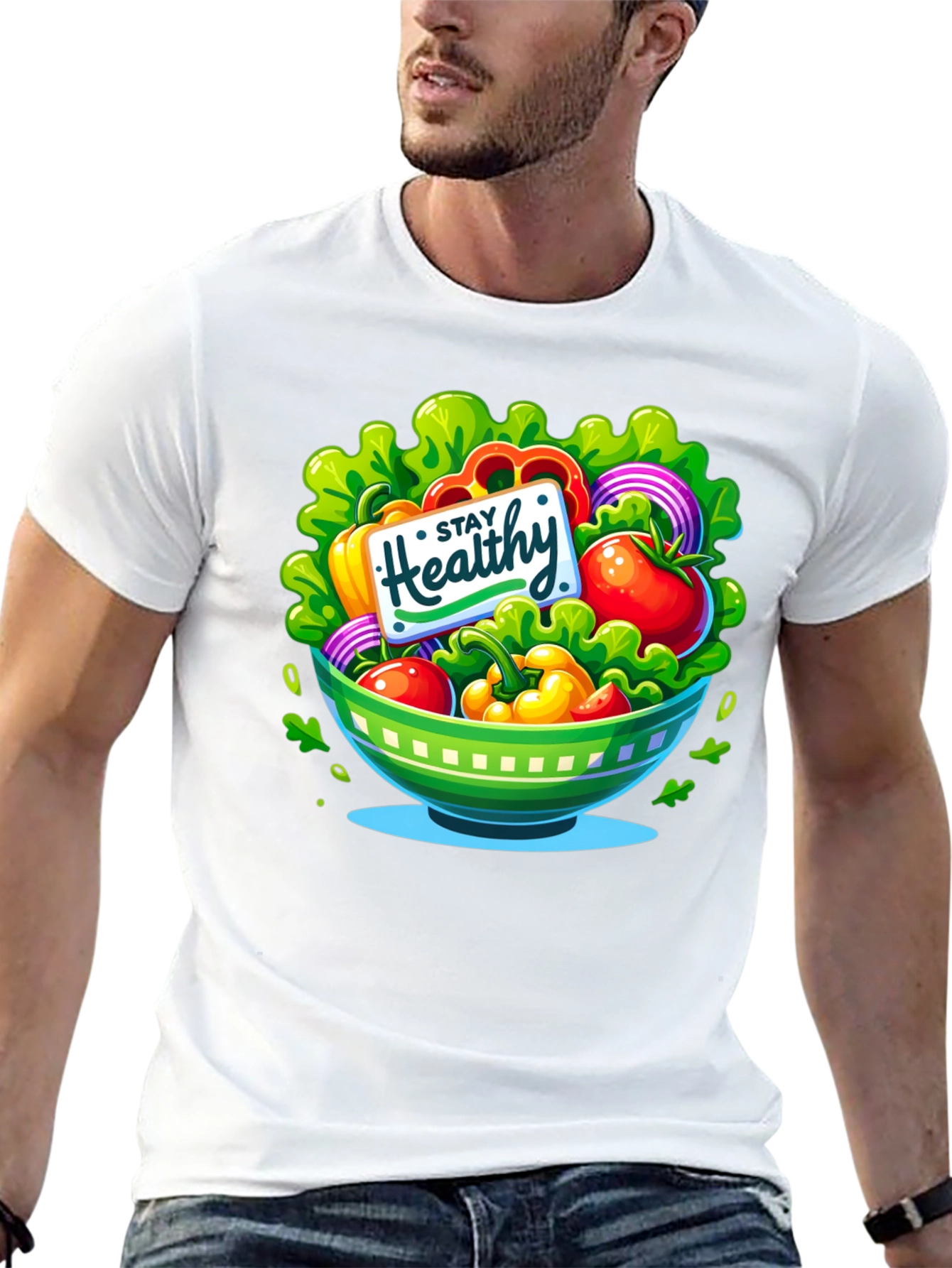 Black Stay Healthy Salad Bowl Graphic Tee view 13