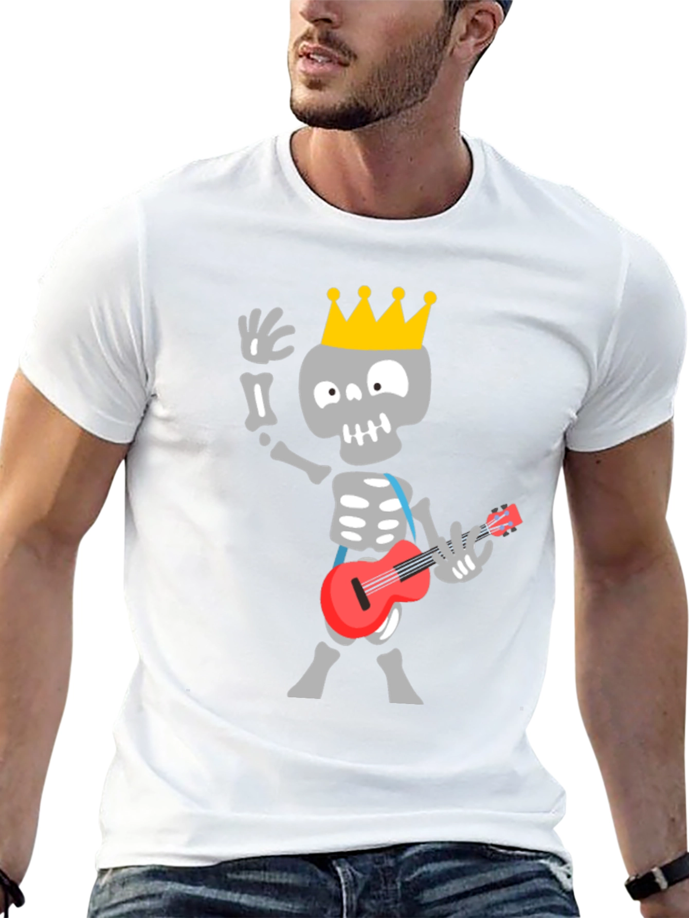Black Skeleton King Guitar Player Black T-Shirt view 13