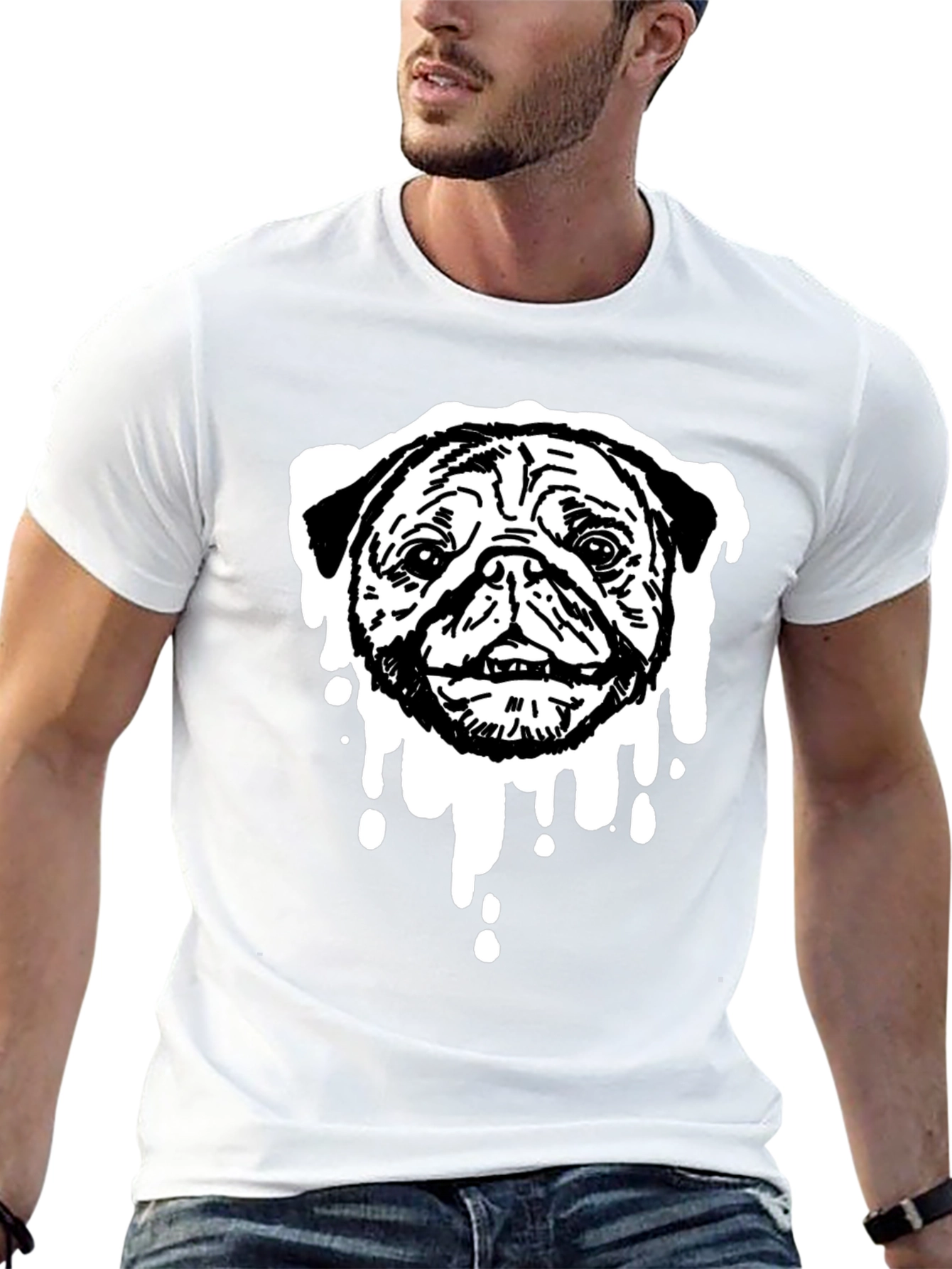 Black Pug Drip Graphic Tee - Black Cotton Blend view 13