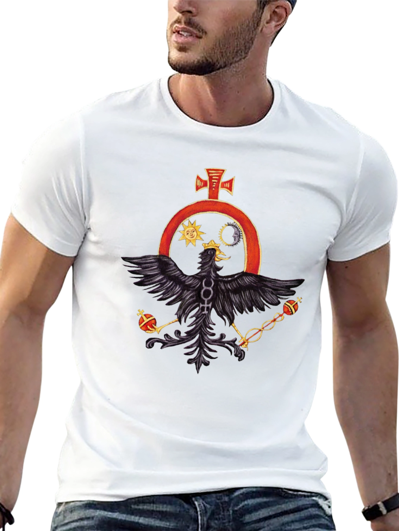 Black Black T-Shirt with Alchemical Symbol Eagle Design view 13