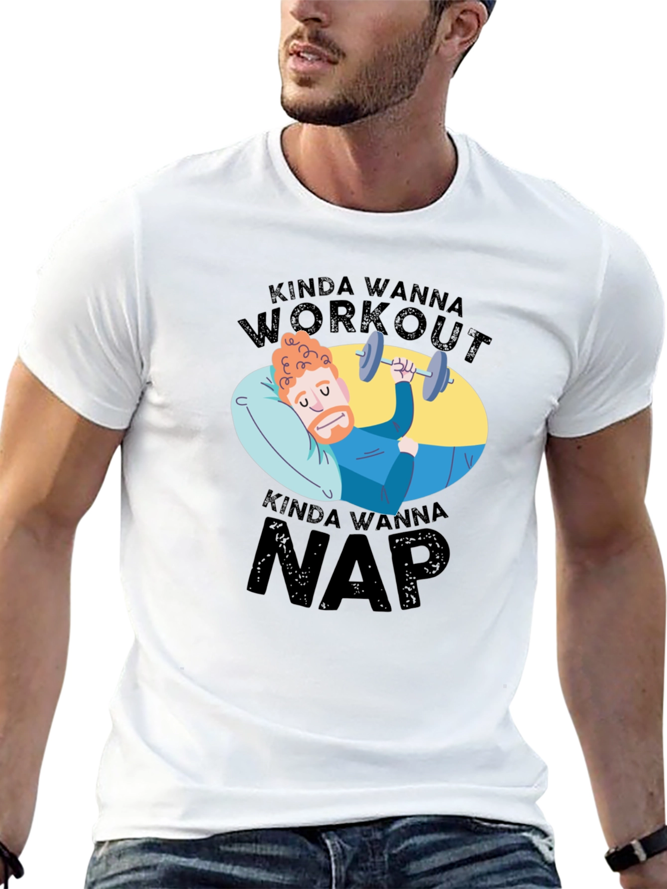 Black Kinda Wanna Workout Kinda Wanna Nap Funny T-Shirt view 13