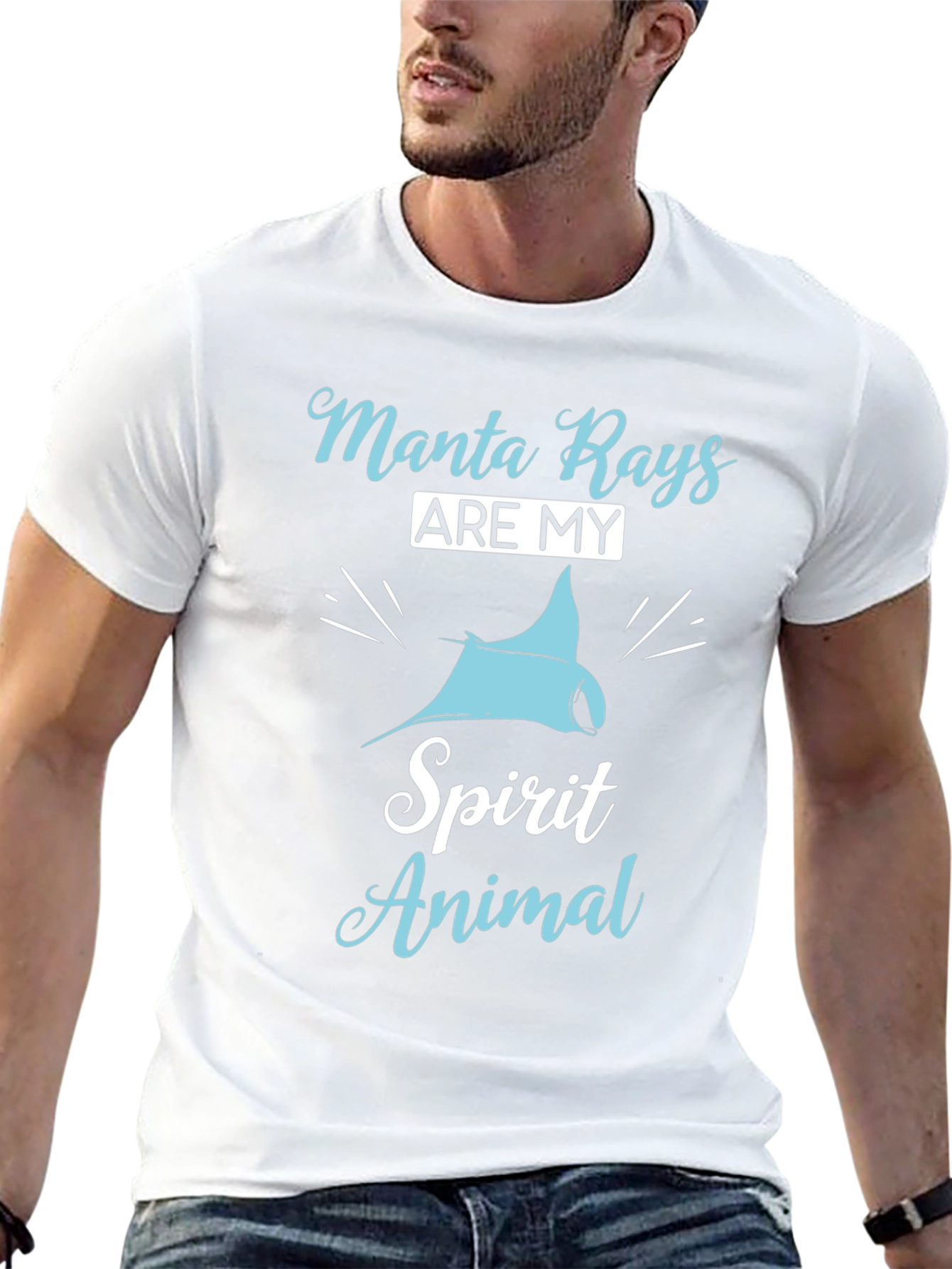 Black Manta Ray Spirit Animal Graphic T-Shirt - Black Cotton view 13