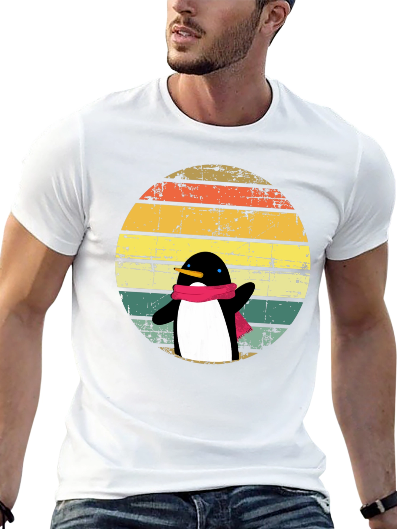 Black Penguin Dab T-Shirt: Retro Sunset Design view 13