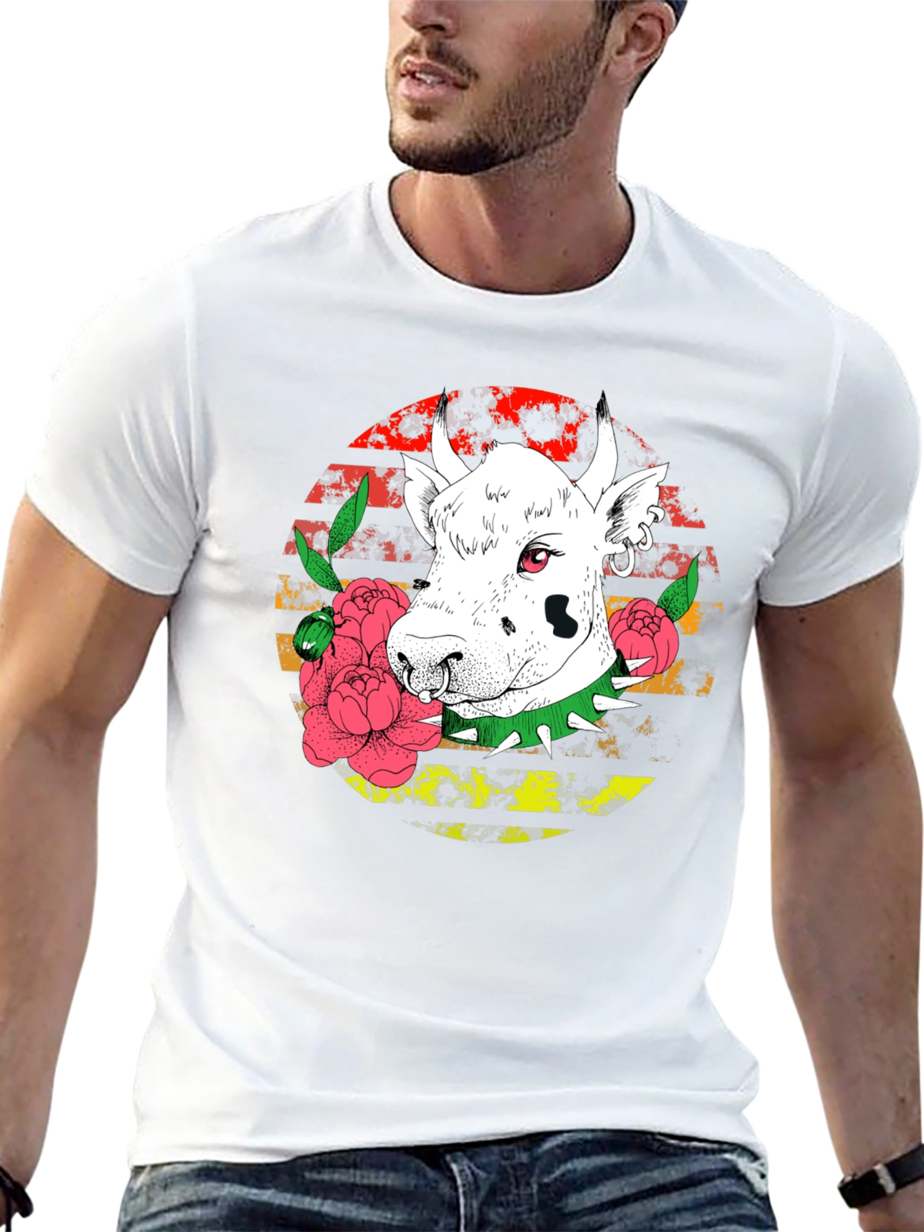 Black Edgy Cow Graphic Tee - Punk Rock Style view 13