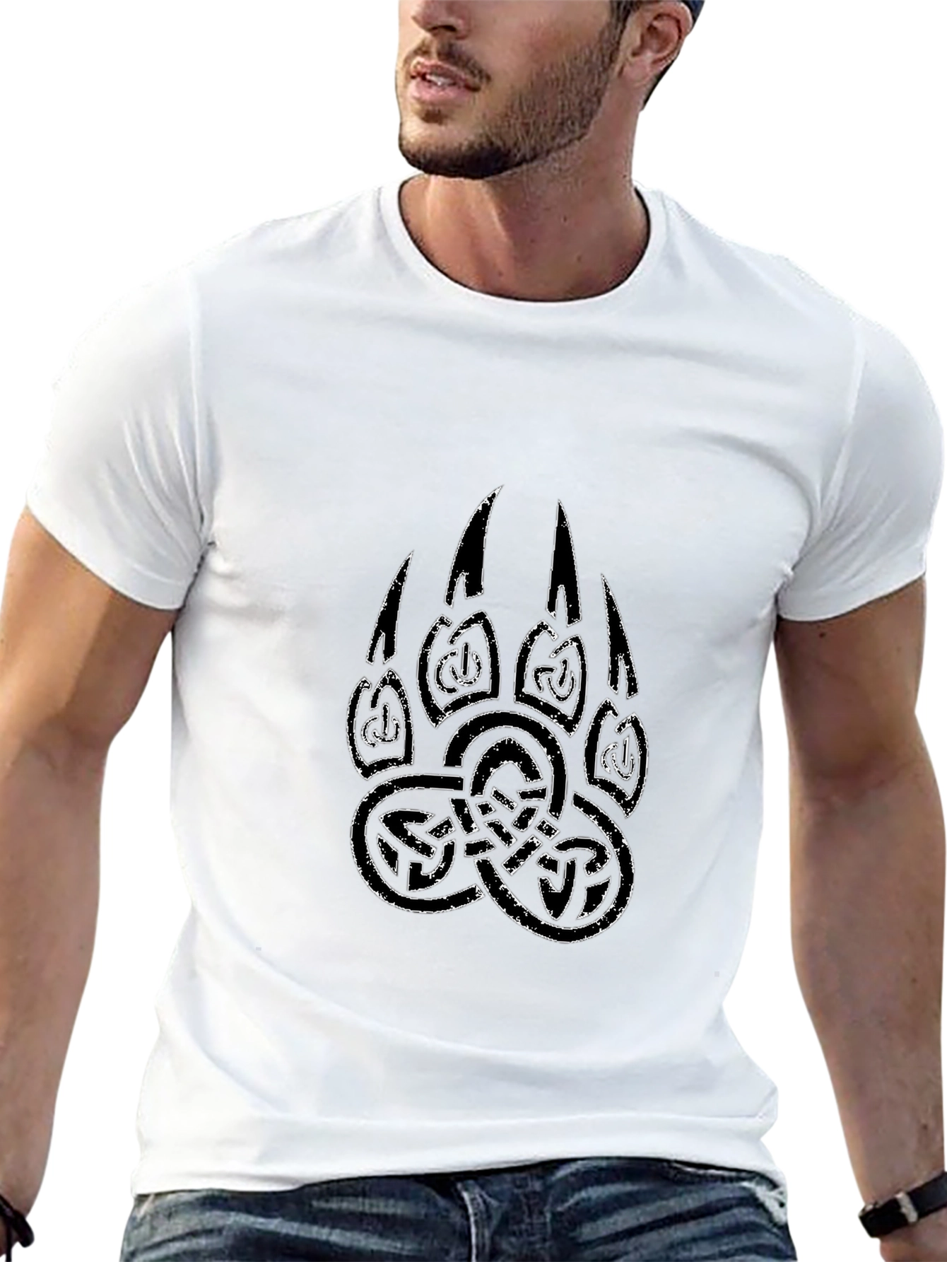 Black Men's Black T-Shirt with Tribal Bear Claw Design view 13