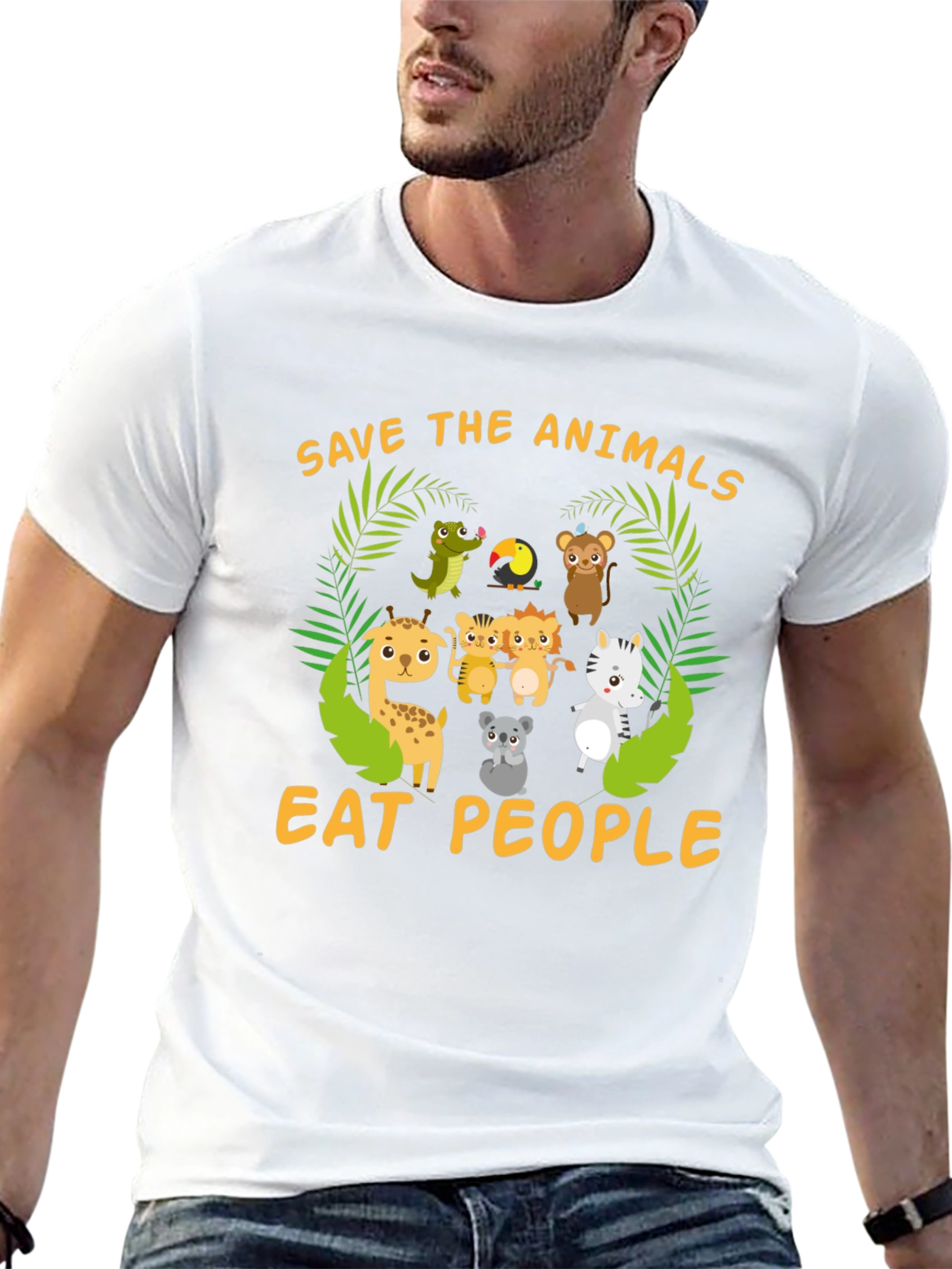 Black Save the Animals, Eat People T-Shirt view 13