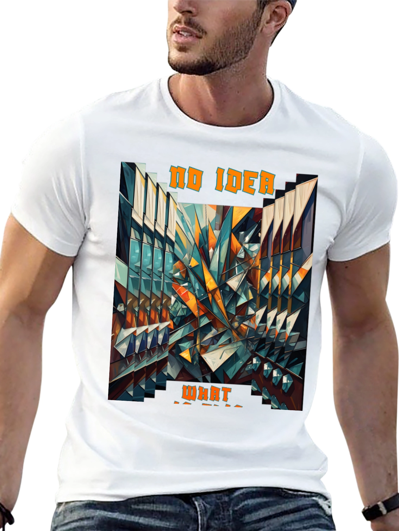 Black Abstract Geometric 'No Idea What' Graphic Tee view 13