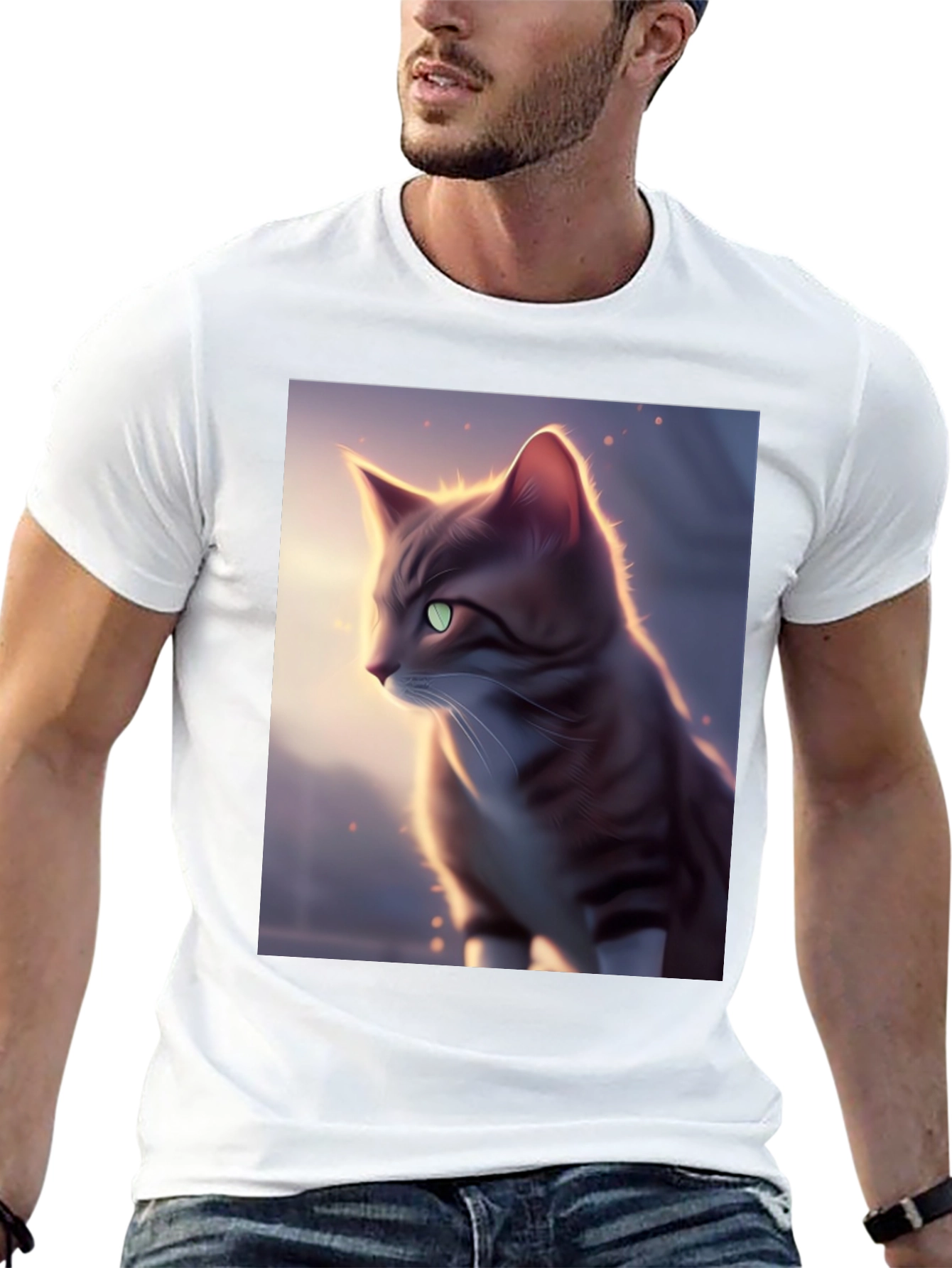 Black Artistic Cat Graphic Black T-Shirt view 13