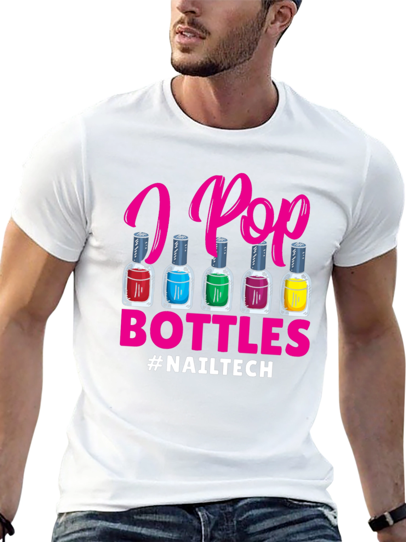 Black I Pop Bottles Nail Tech T-Shirt view 13