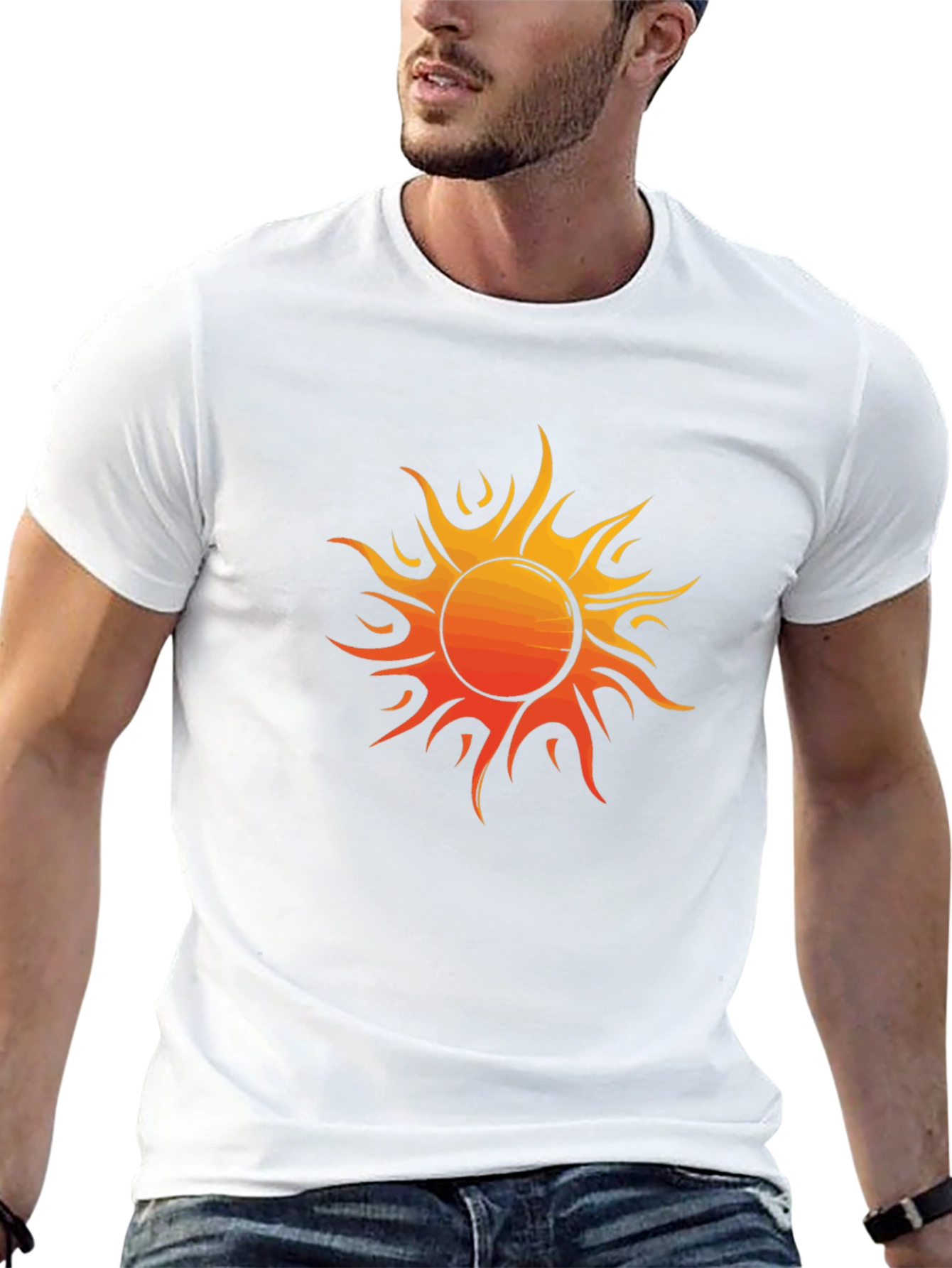 Black Fiery Sun Graphic Tee - Bold Black Cotton Shirt view 13