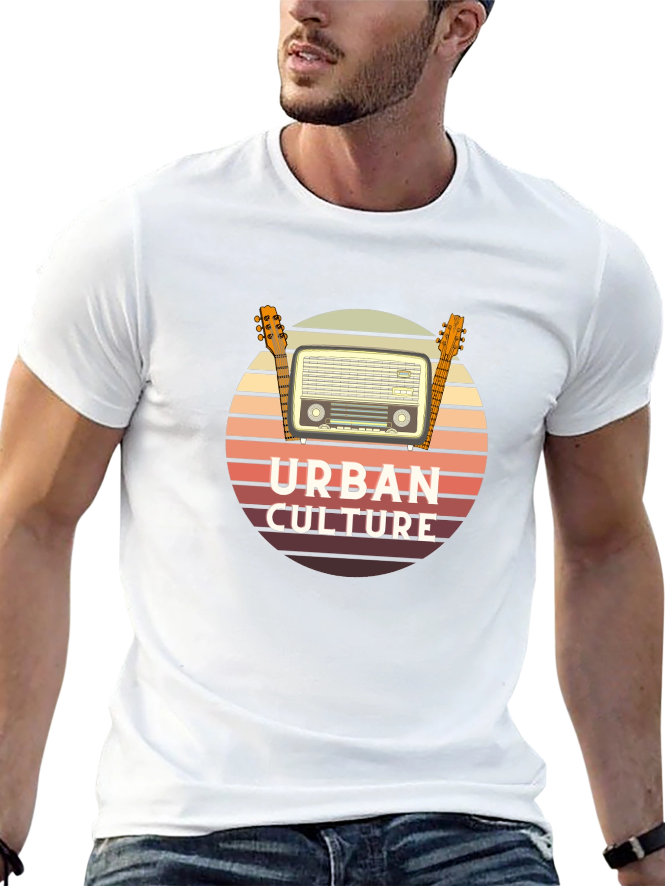 Black Urban Culture Retro Radio & Guitar T-Shirt view 13