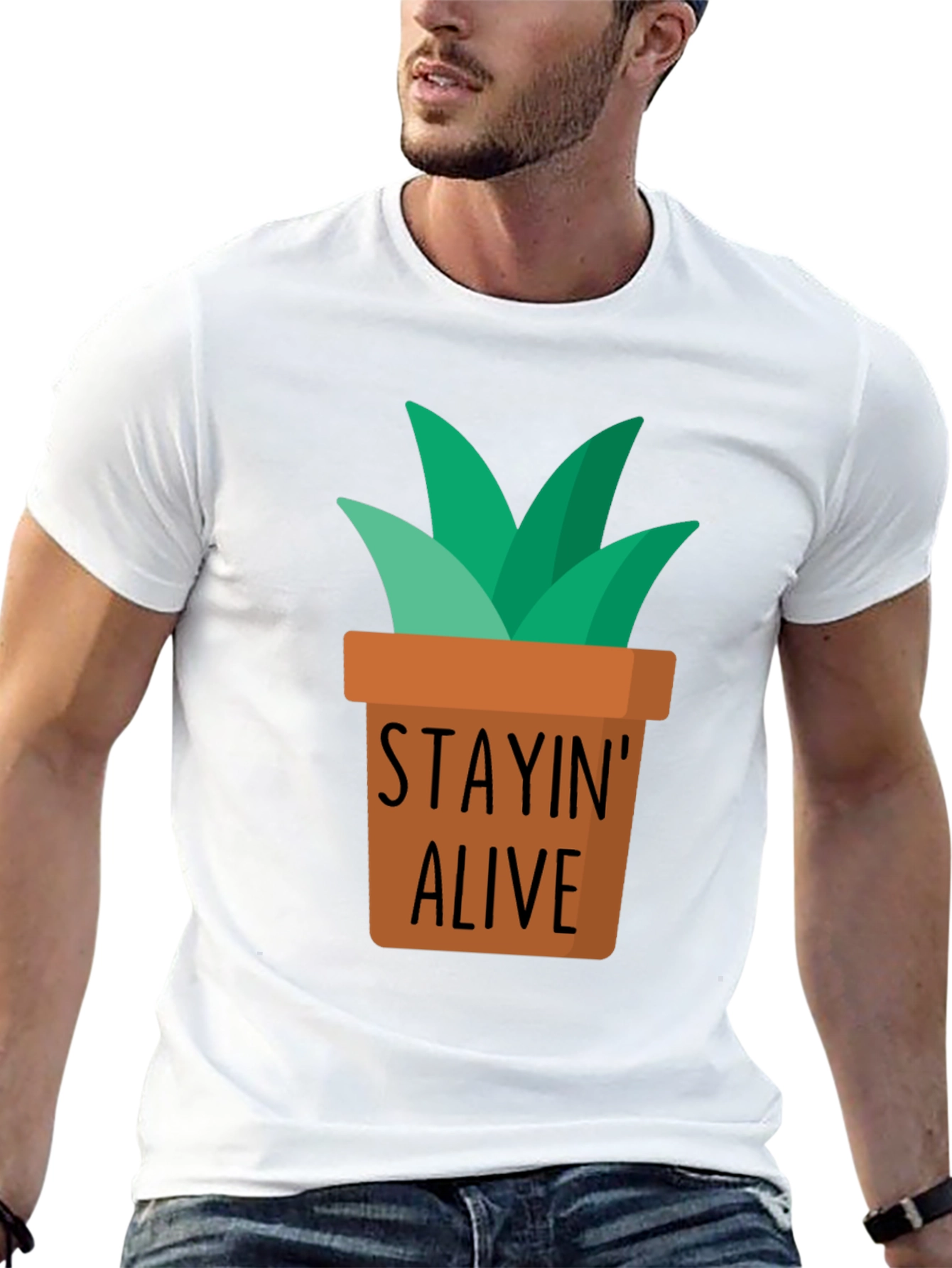 Black Stayin' Alive Plant Graphic T-Shirt view 13