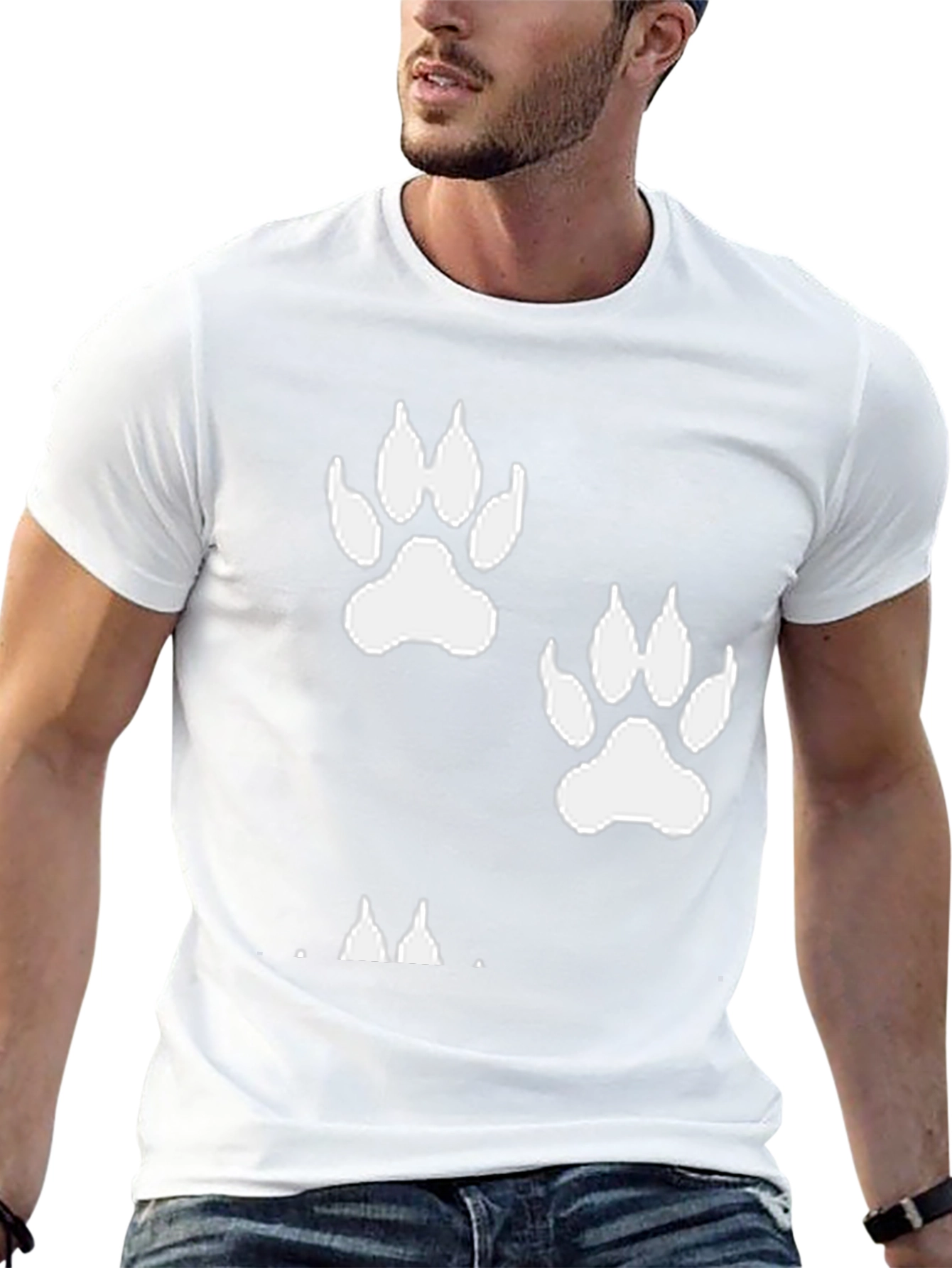 Black Black T-Shirt with White Paw Prints view 13