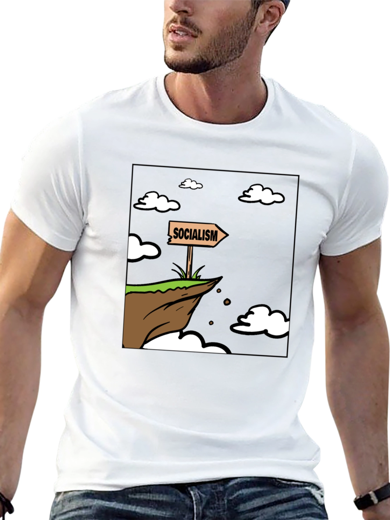 Black Socialism Cliff Edge Humor Graphic Tee view 13
