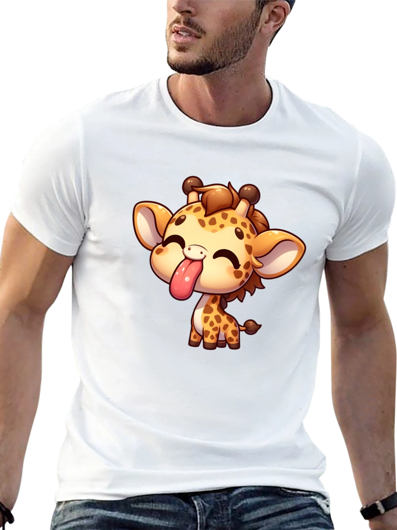 Black Cute Cartoon Giraffe Black T-Shirt view 13