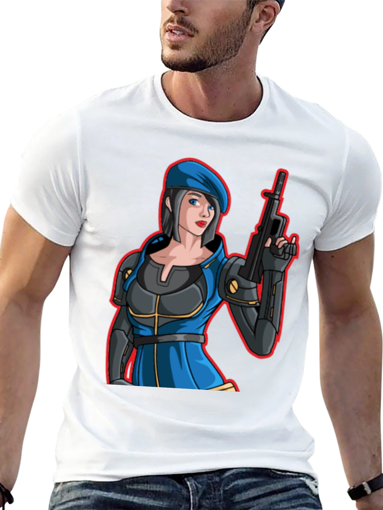 Black Cartoon Soldier Woman T-Shirt view 13