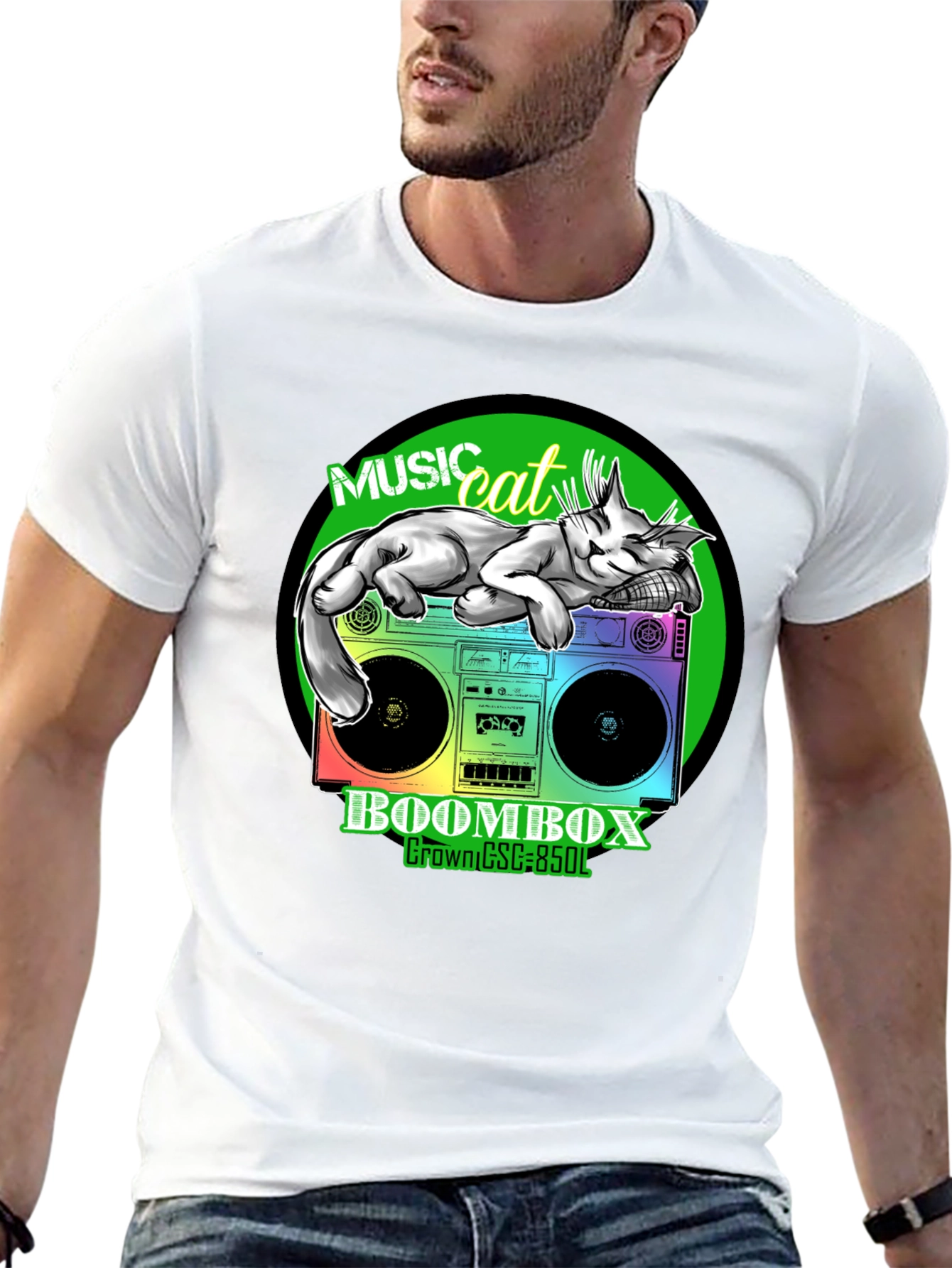 Black Music Cat Boombox Graphic Tee view 13