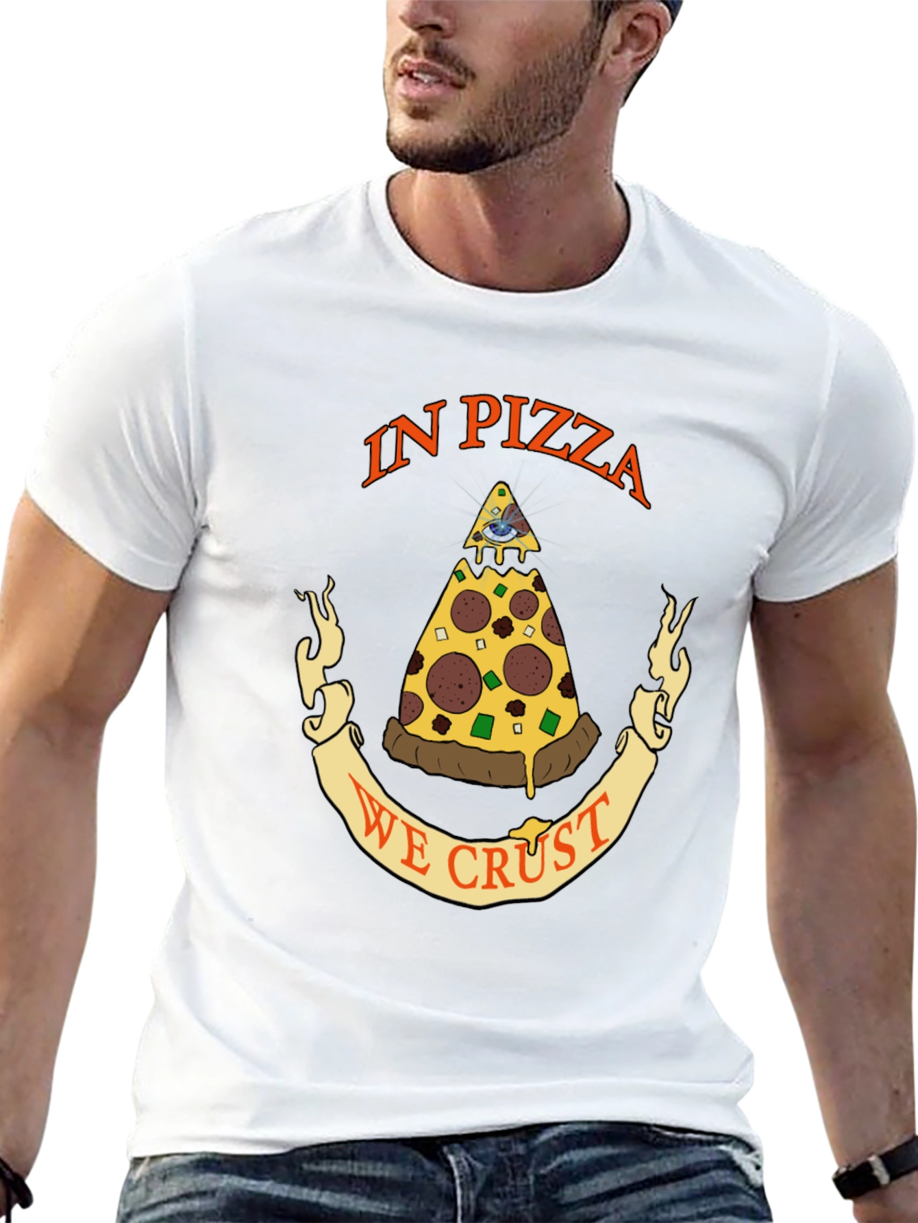 Black Pizza Graphic Tee - "In Pizza We Crust" Black Cotton T-Shirt view 13