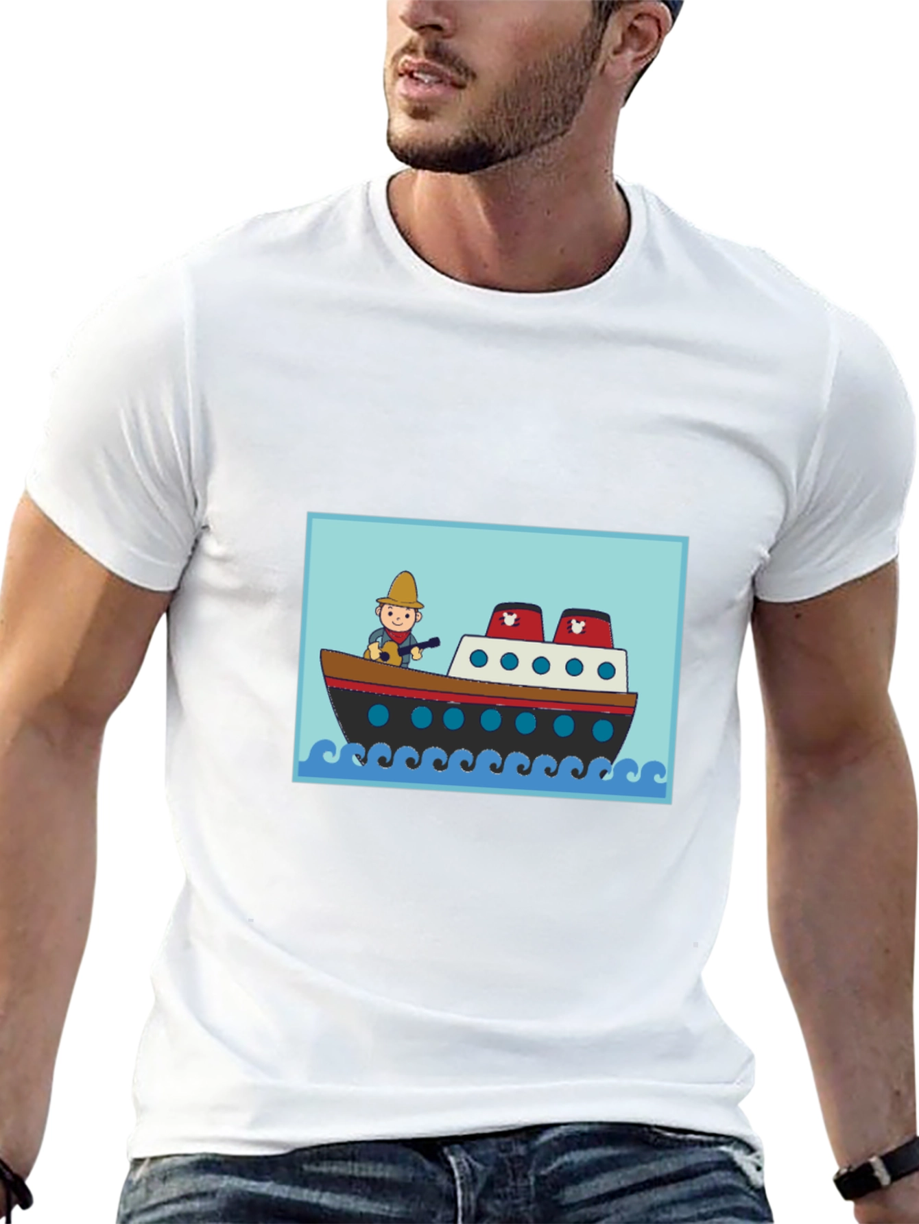 Black Cartoon Ship T-Shirt - Novelty Graphic Tee view 13