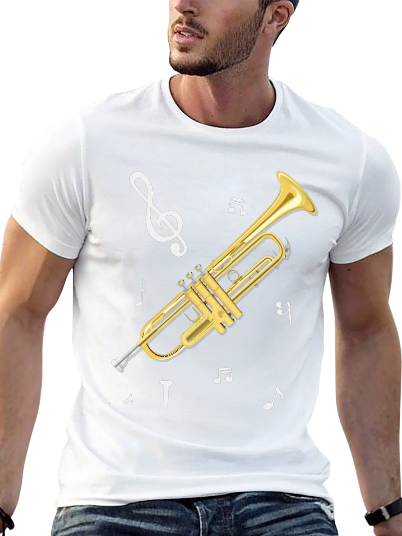Black Trumpet Musical Notes Graphic T-Shirt view 13