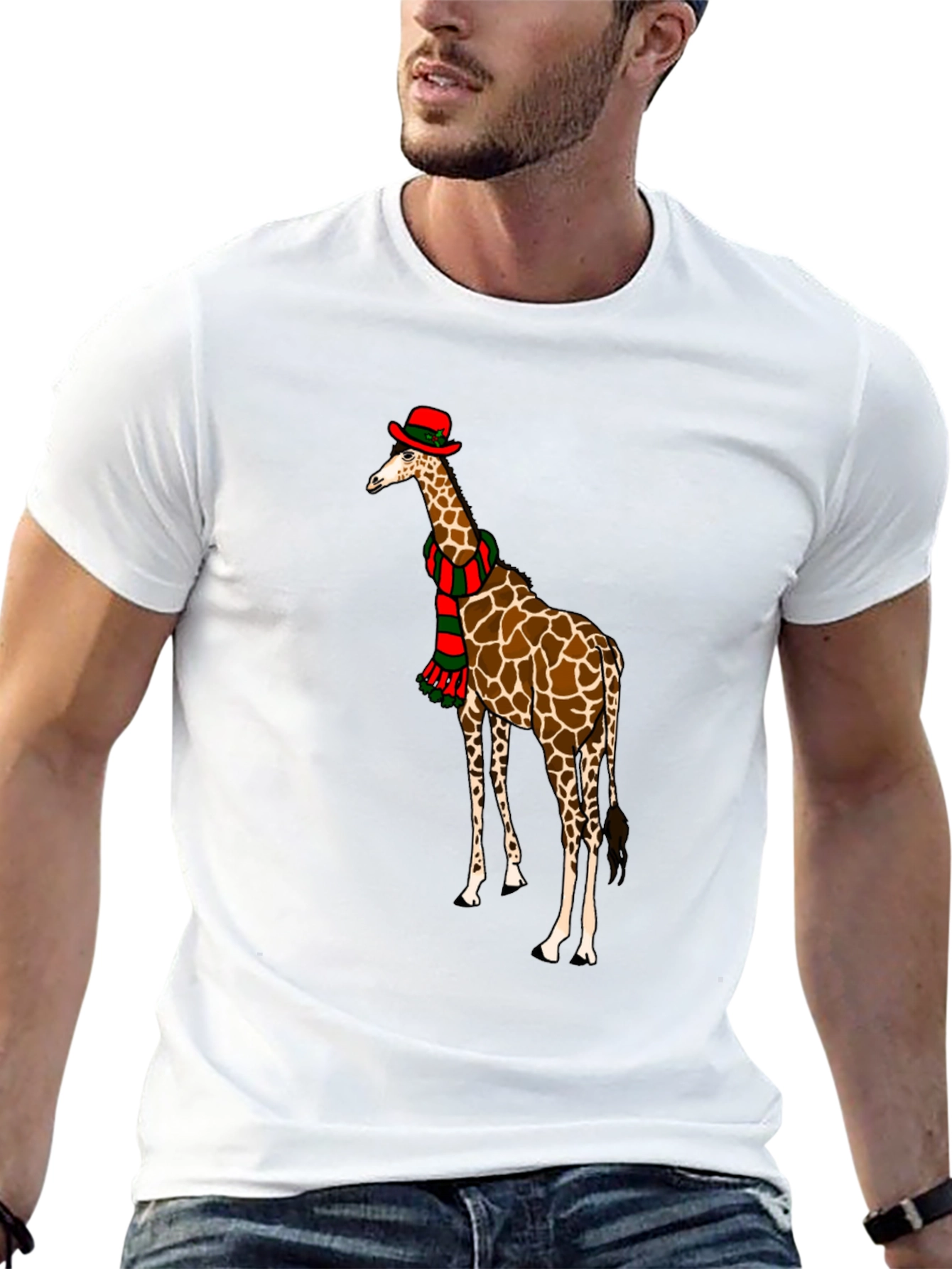 Black Giraffe Christmas T-Shirt, Holiday Apparel view 13