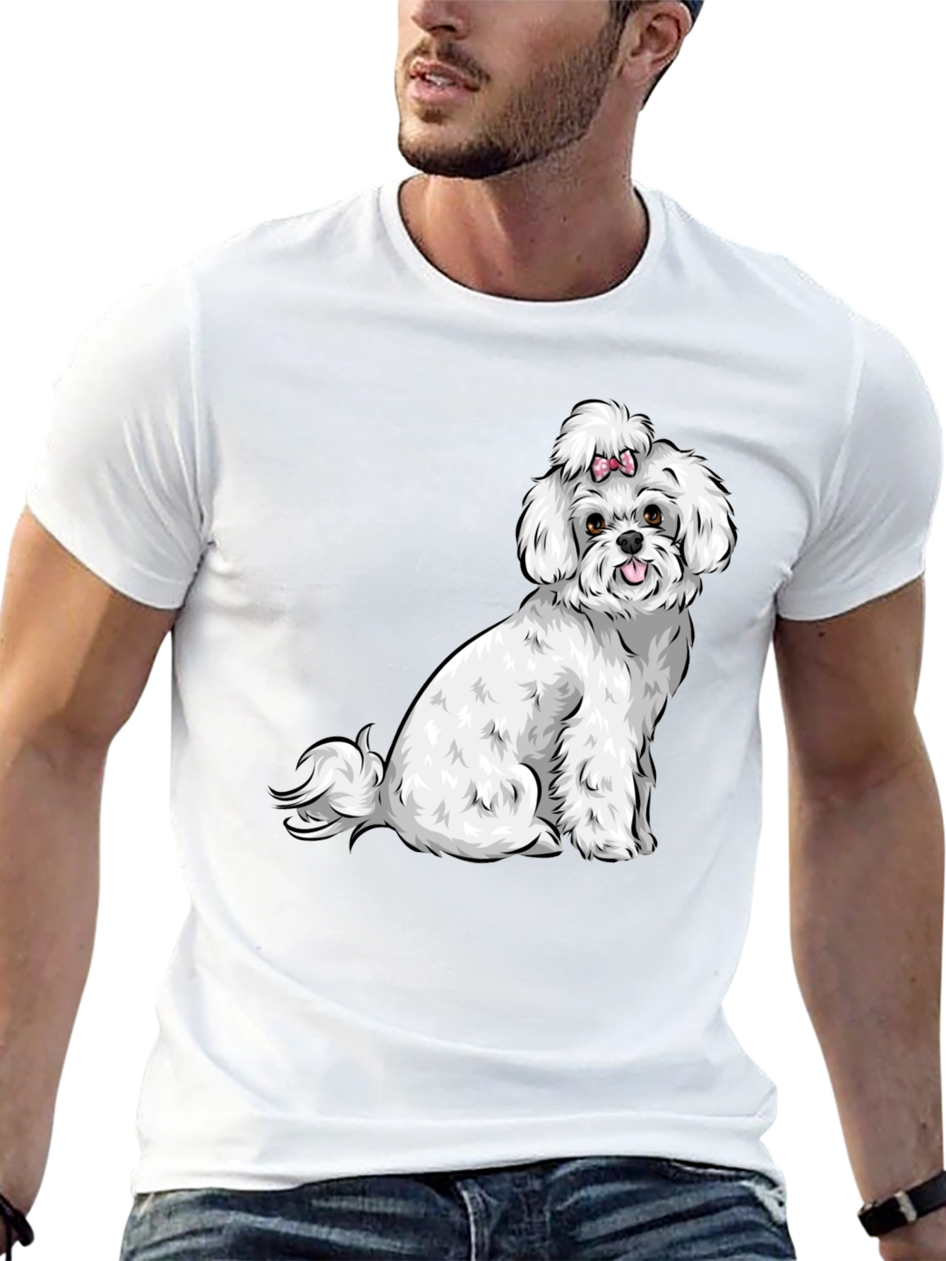 Black Cute Dog Graphic Tee - Black Cotton T-Shirt view 13