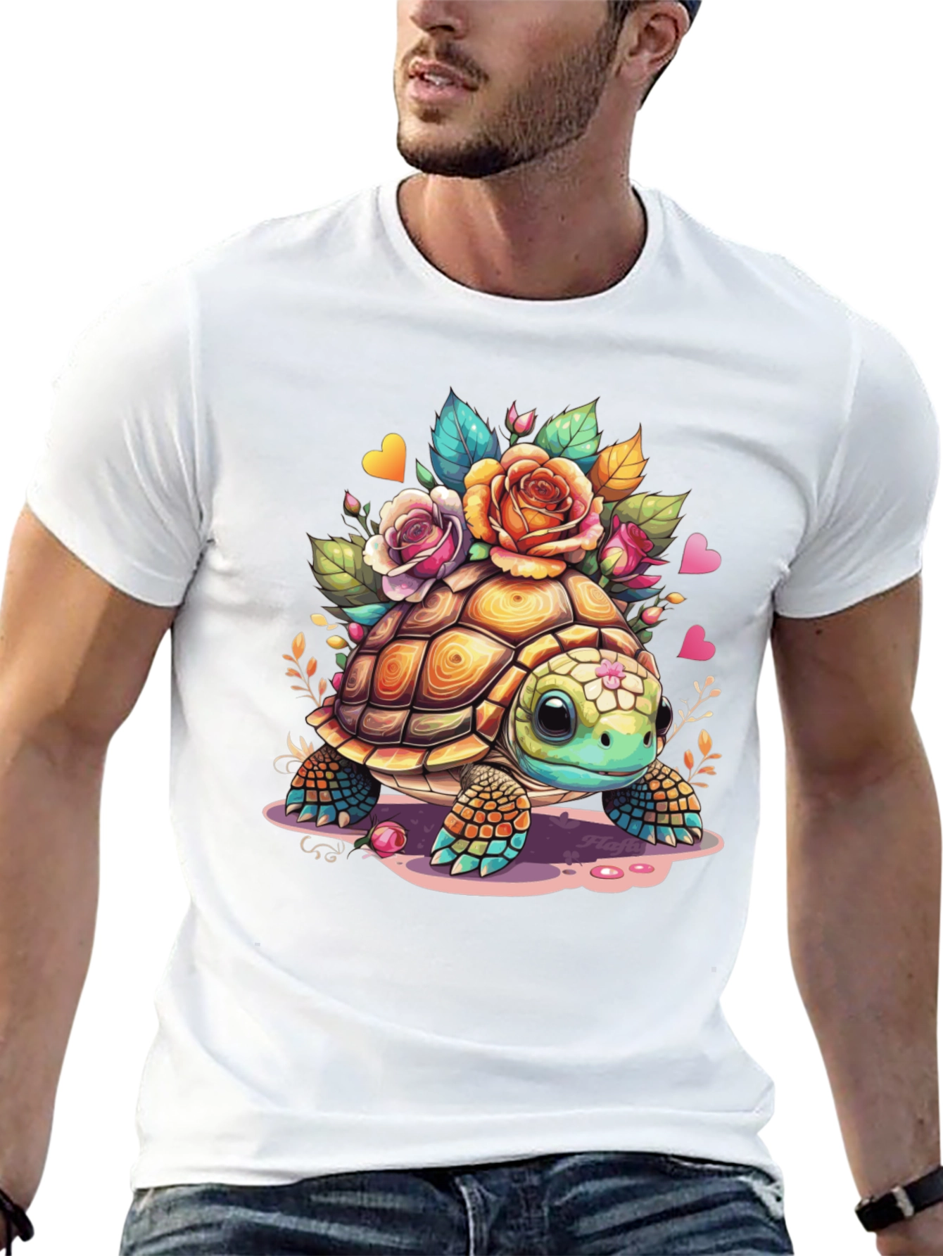 Black Cute Floral Turtle Graphic Tee - Unisex Comfort view 13