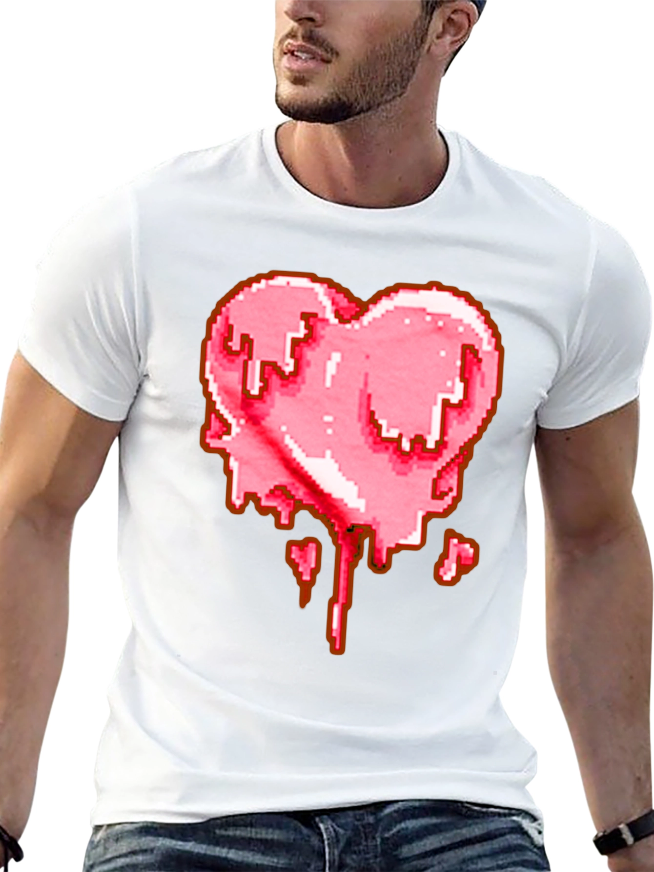 Black Pixelated Melting Heart Graphic T-Shirt view 13