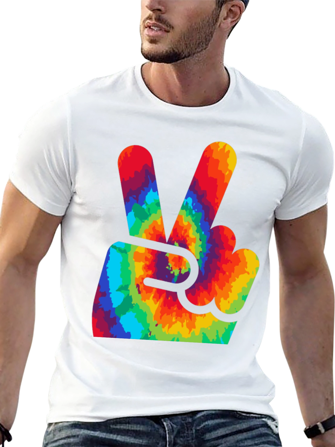 Black Peace Sign Tie-Dye Graphic Tee view 13