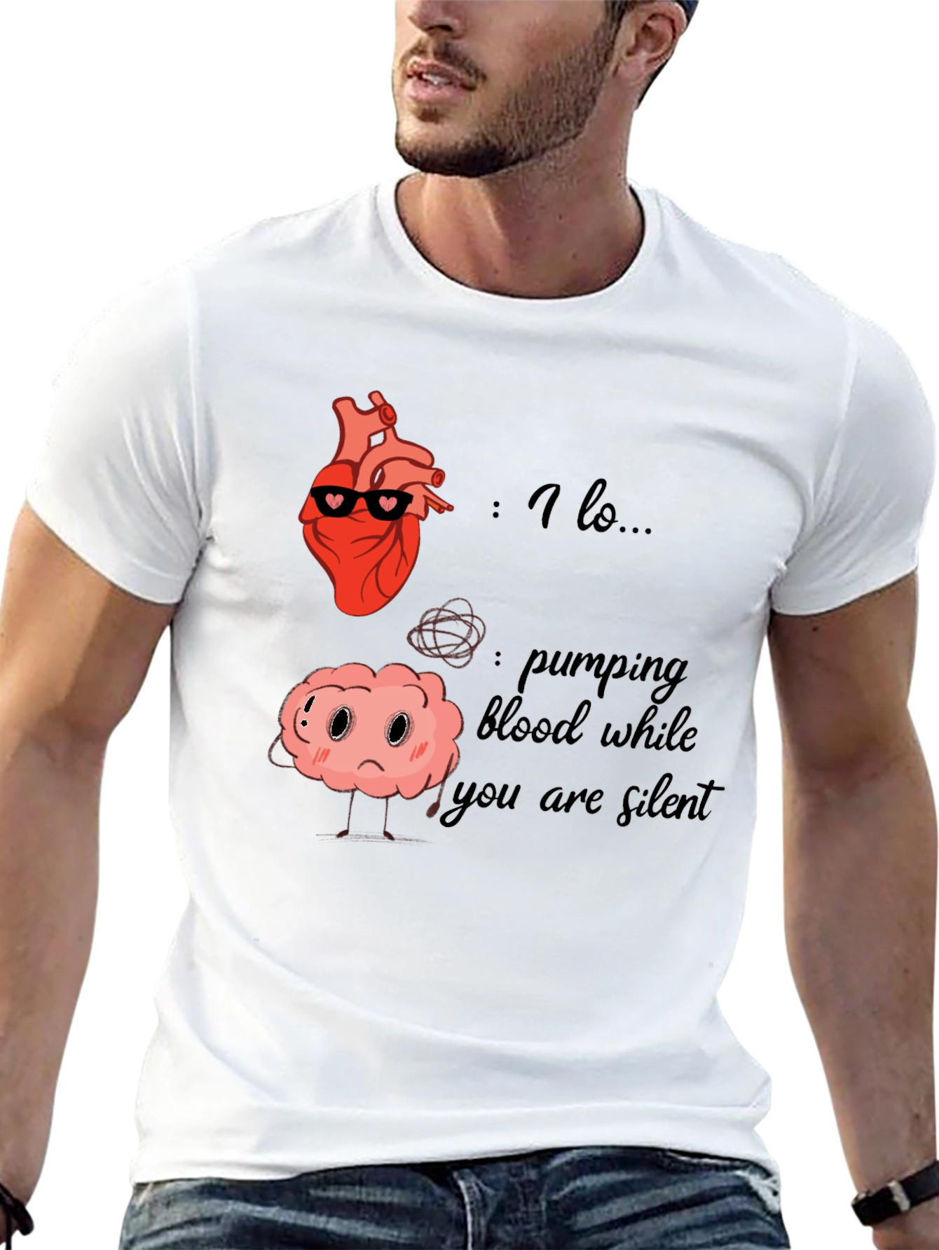 Black Heart and Brain T-Shirt - Funny Anatomy Graphic Tee view 13
