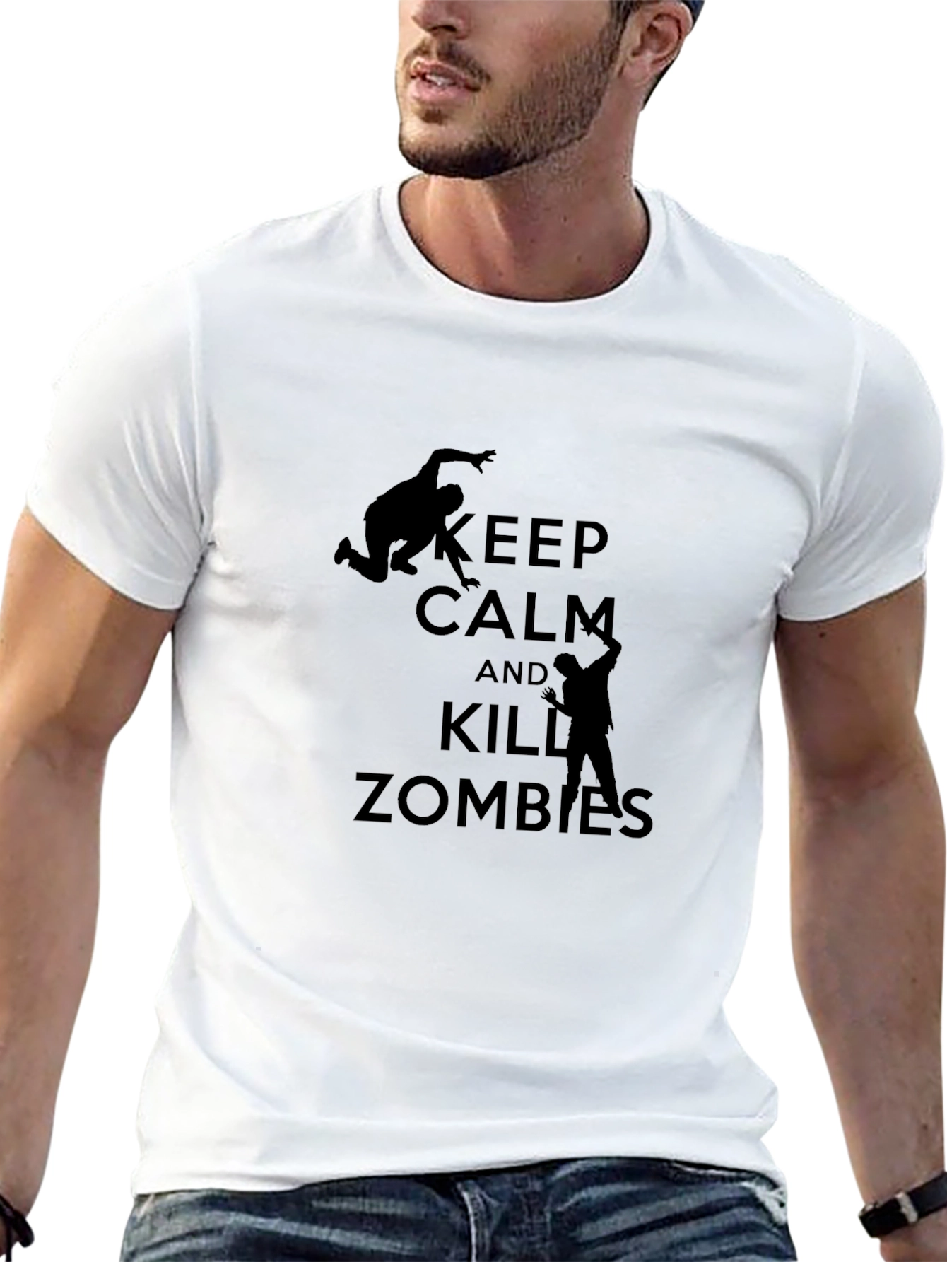 Black Keep Calm and Kill Zombies Black T-Shirt view 13