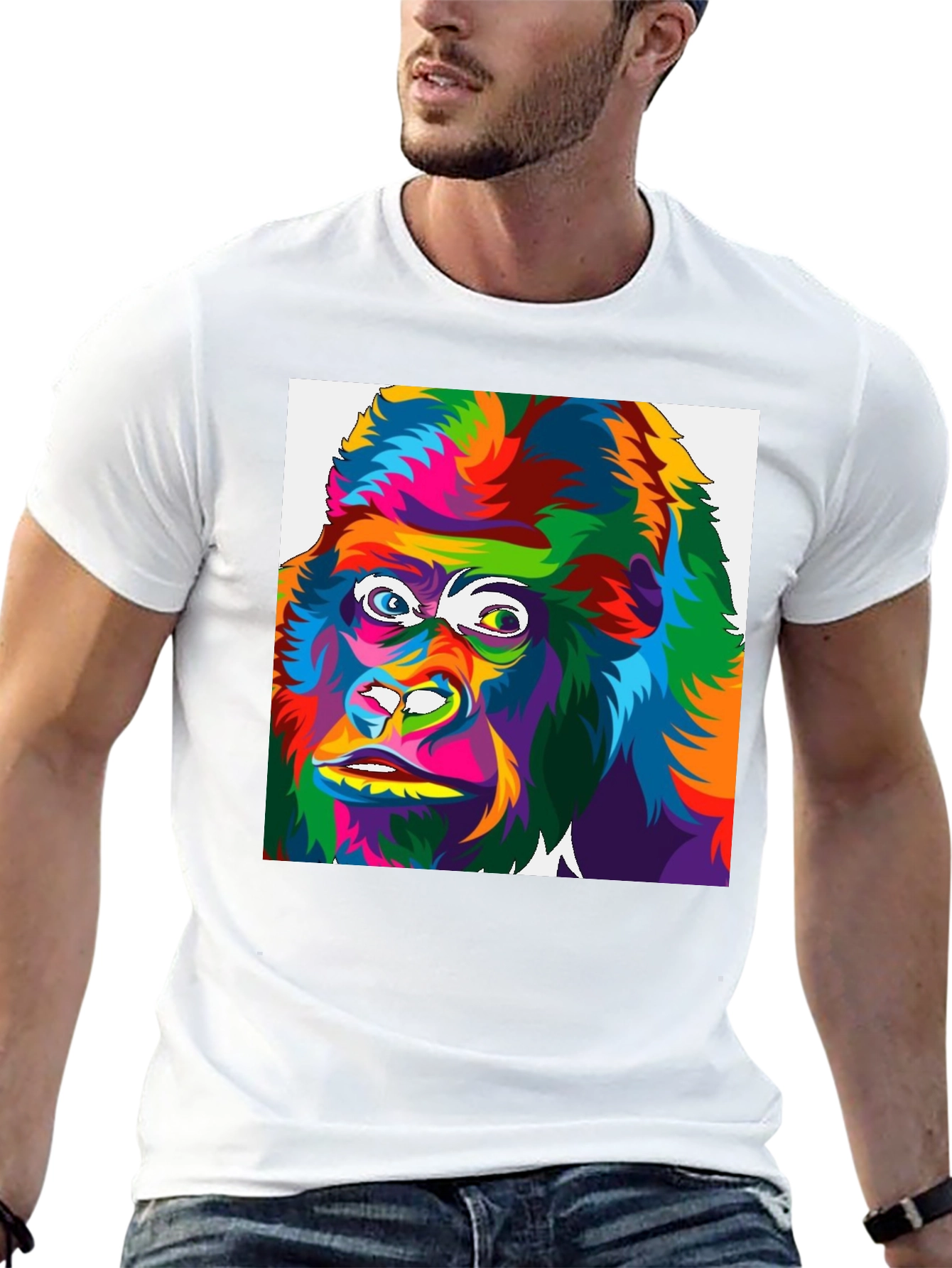 Black Colorful Gorilla Graphic Print Black T-Shirt view 13
