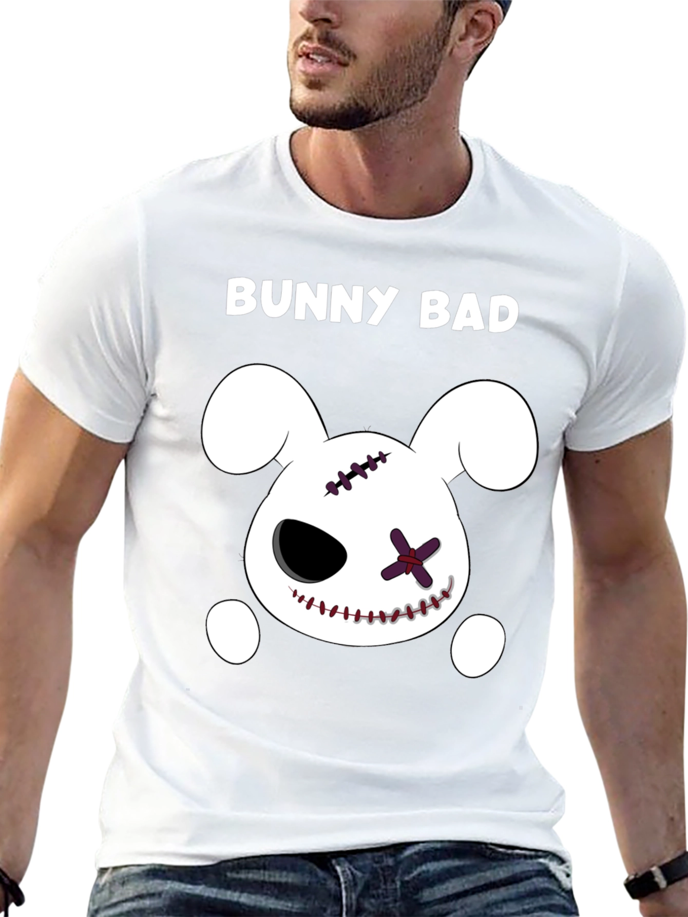 Black Bunny Bad Graphic Tee - Black Cotton Casual T-Shirt view 13