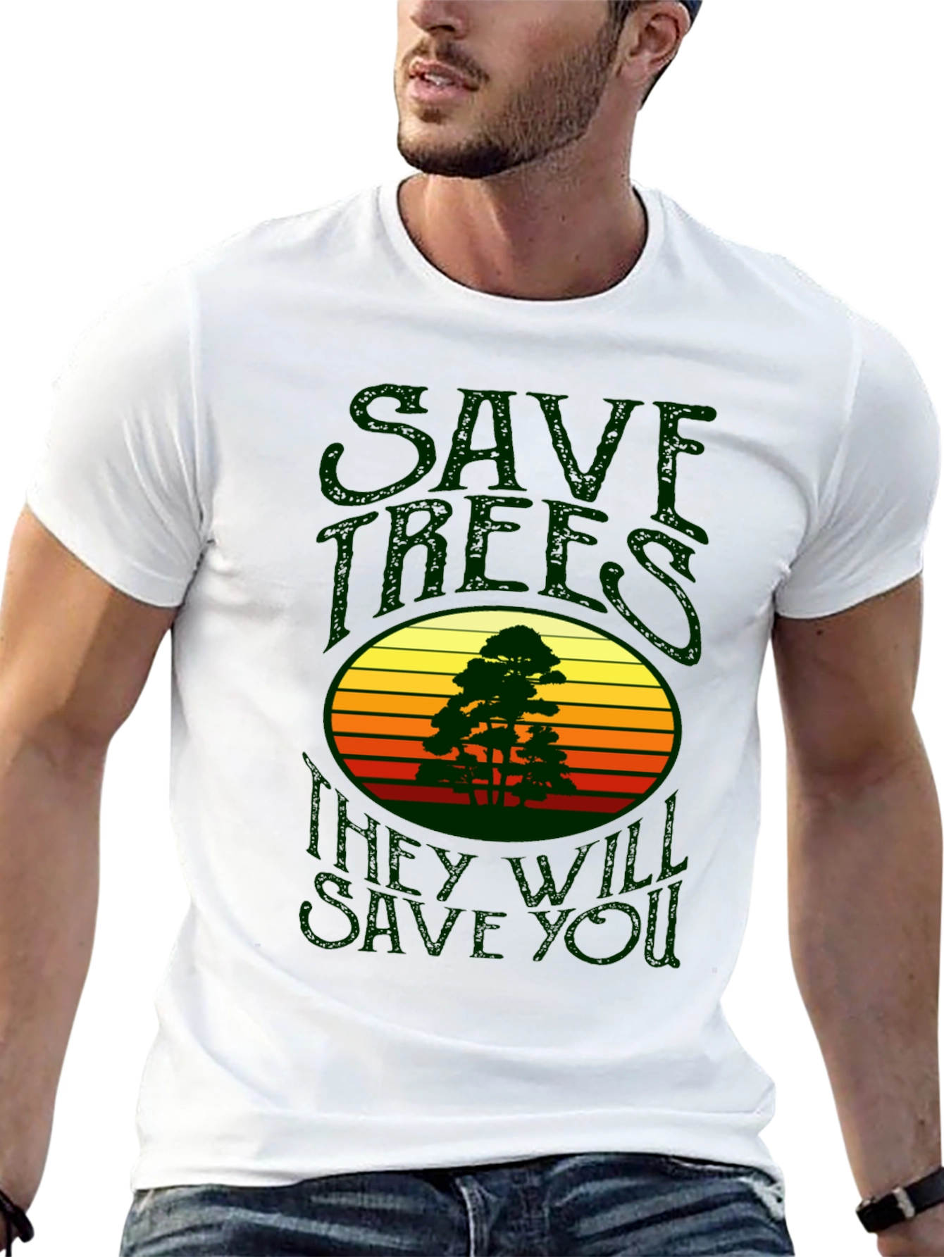Black Save Trees T-Shirt - Retro Design view 13