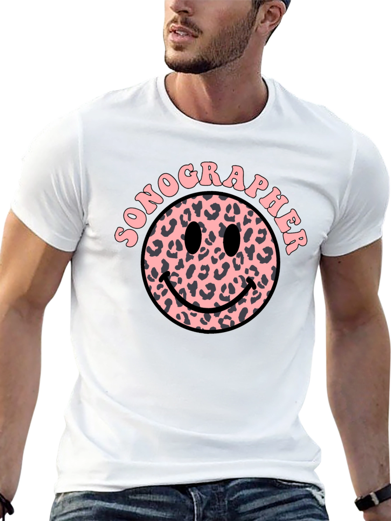 Sonographer Leopard Print Smiley Face T-Shirt - 13
