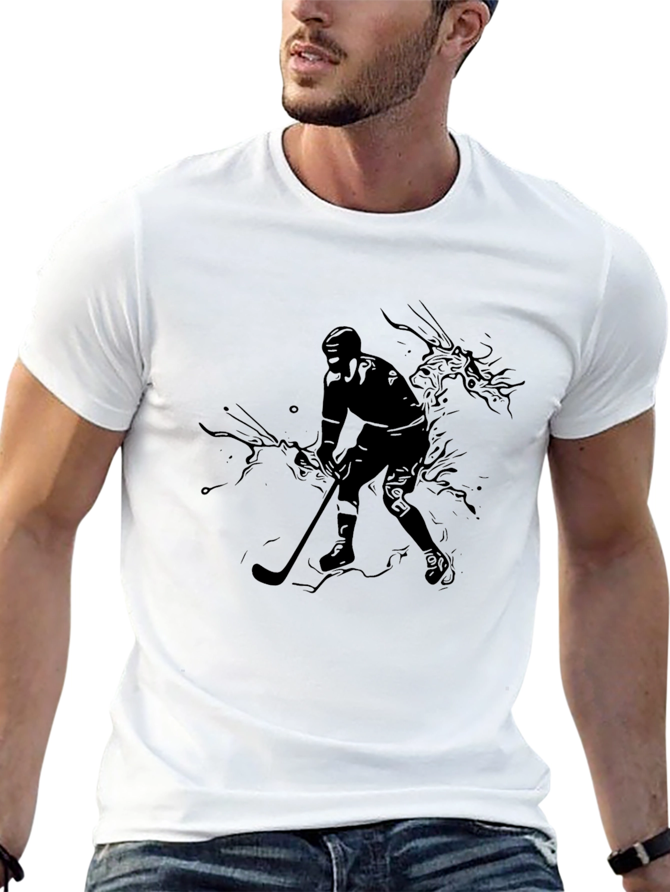 Black Hockey Player Graphic Black T-Shirt view 13