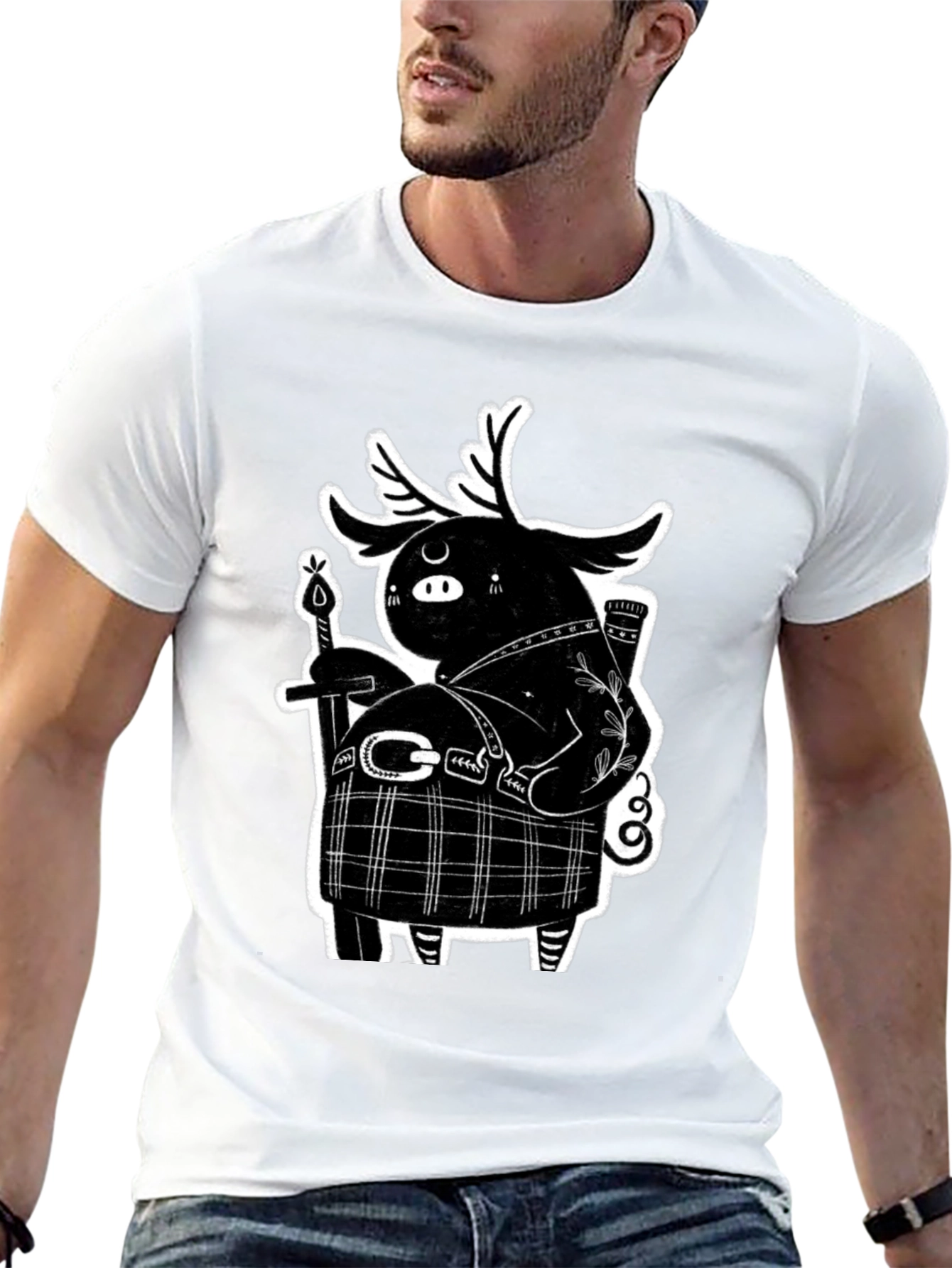 Black Black Graphic Tee - Quirky Highland Creature Design view 13