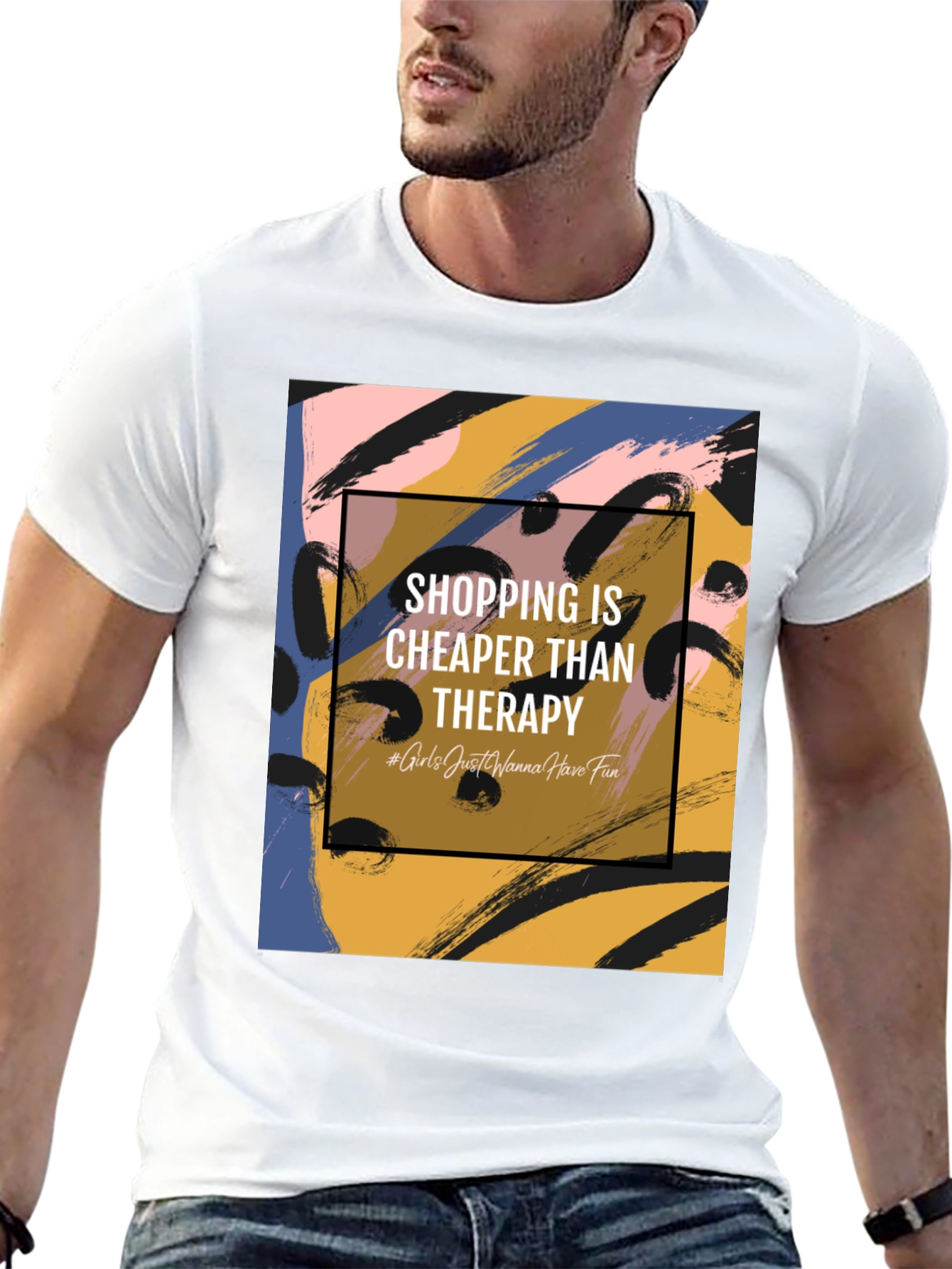 Shopping Is Cheaper Than Therapy Graphic Tee - 13