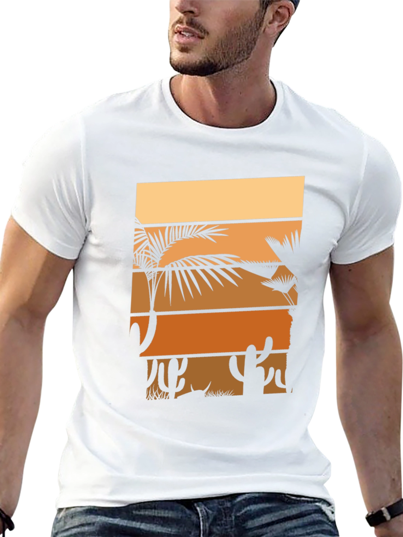 Black Retro Sunset Desert Palm Tree Graphic Tee view 13