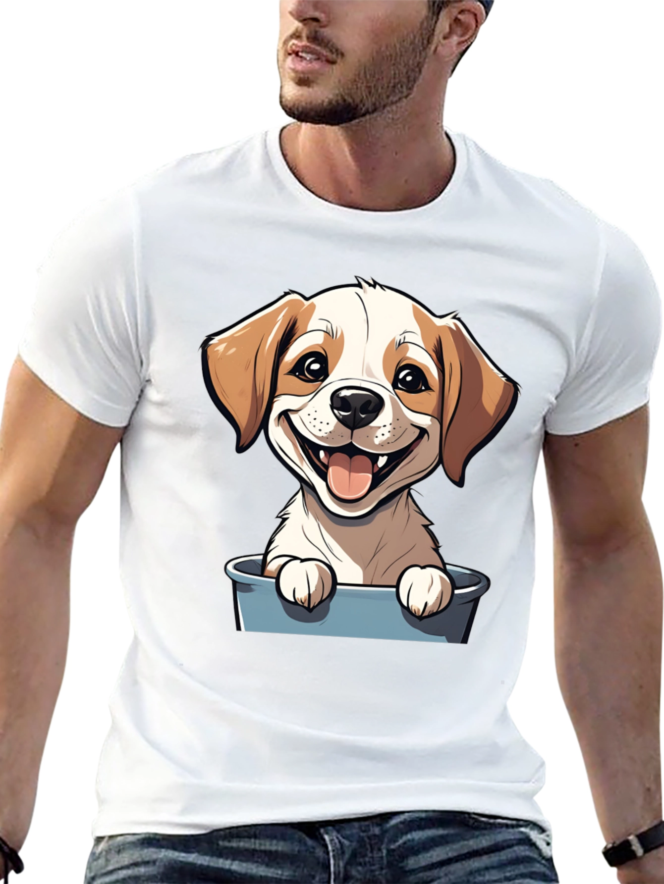Black Cute Puppy in Bucket Graphic T-Shirt view 13