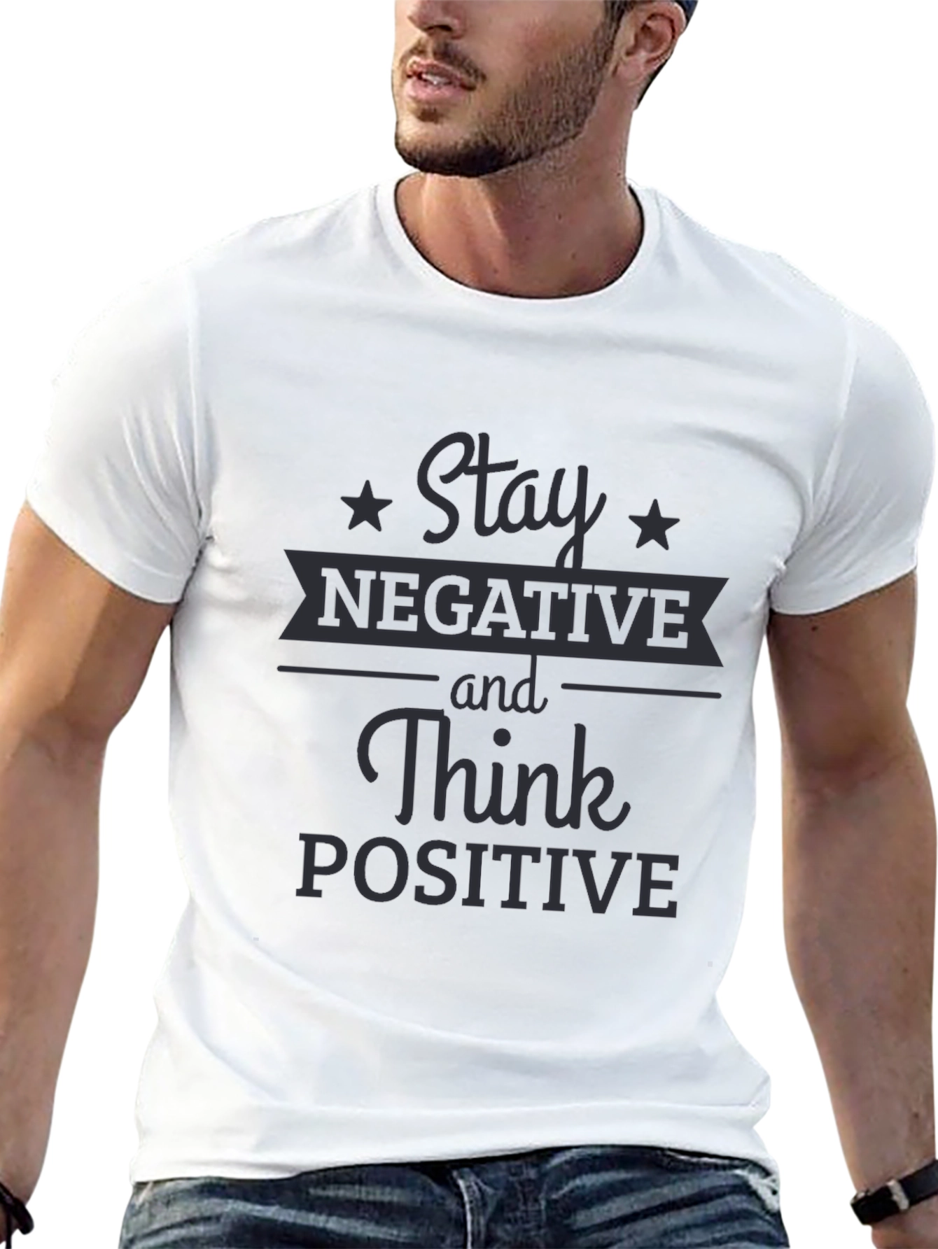 Black Stay Negative Think Positive Graphic Tee view 13