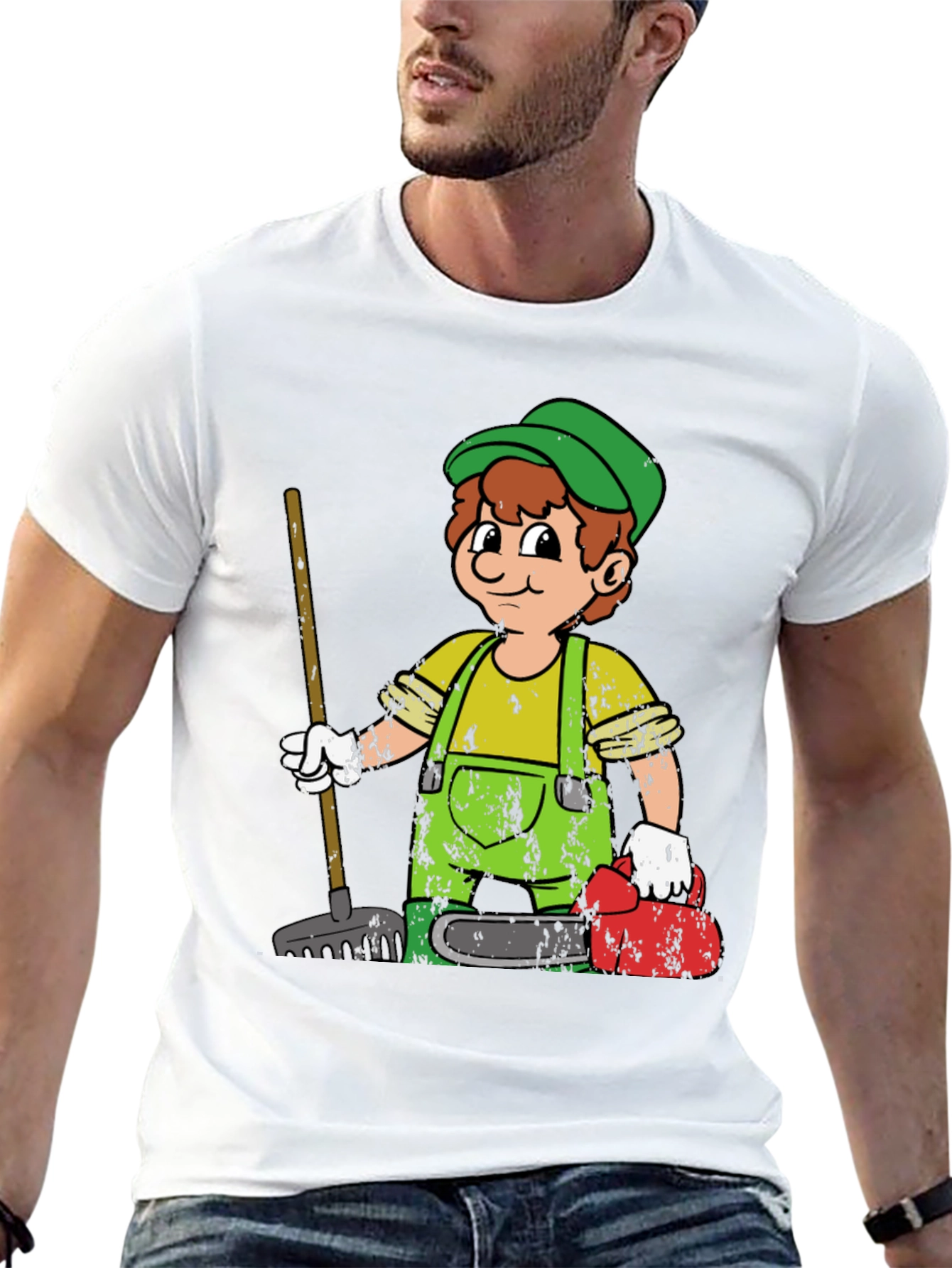 Black Cartoon Gardener Black T-Shirt view 13