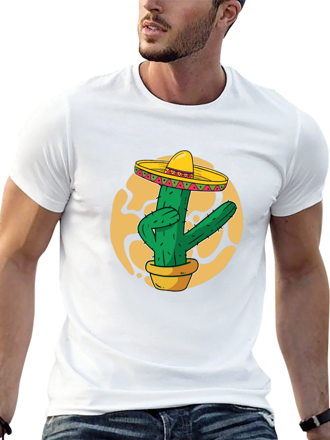 Black Cactus Sombrero Graphic T-Shirt - Black Cotton Tee view 13