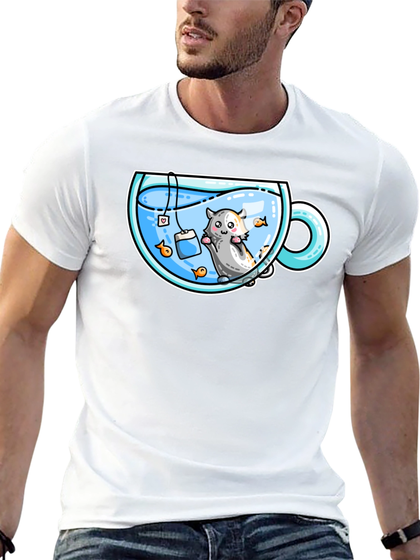 Black Cute Cartoon Tea Cup Hamster Graphic Tee view 13