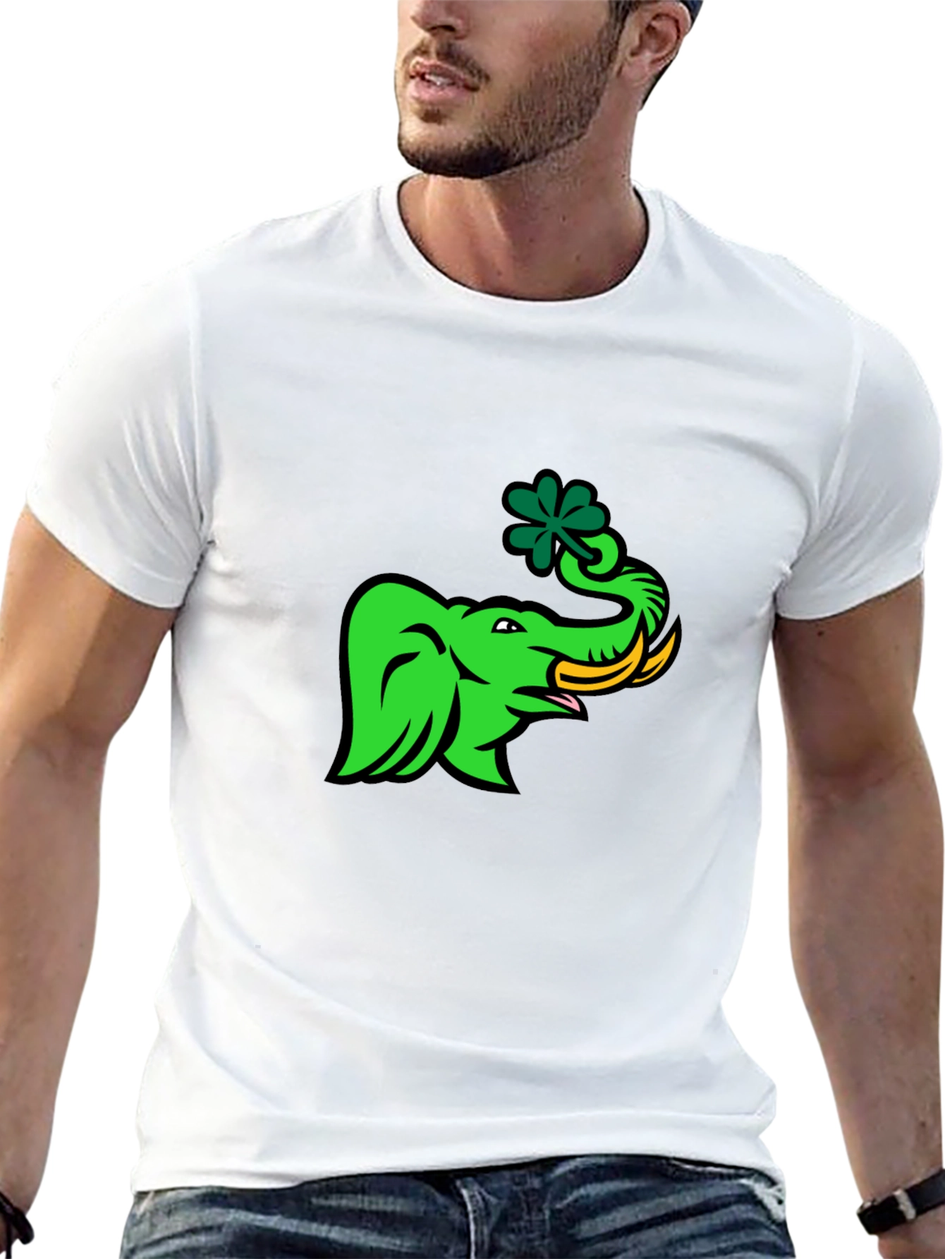 Black Green Elephant with Shamrock Graphic T-Shirt view 13