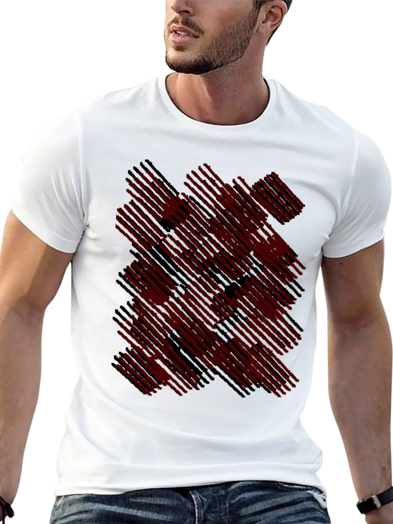 Black Abstract Line Pattern T-Shirt view 13