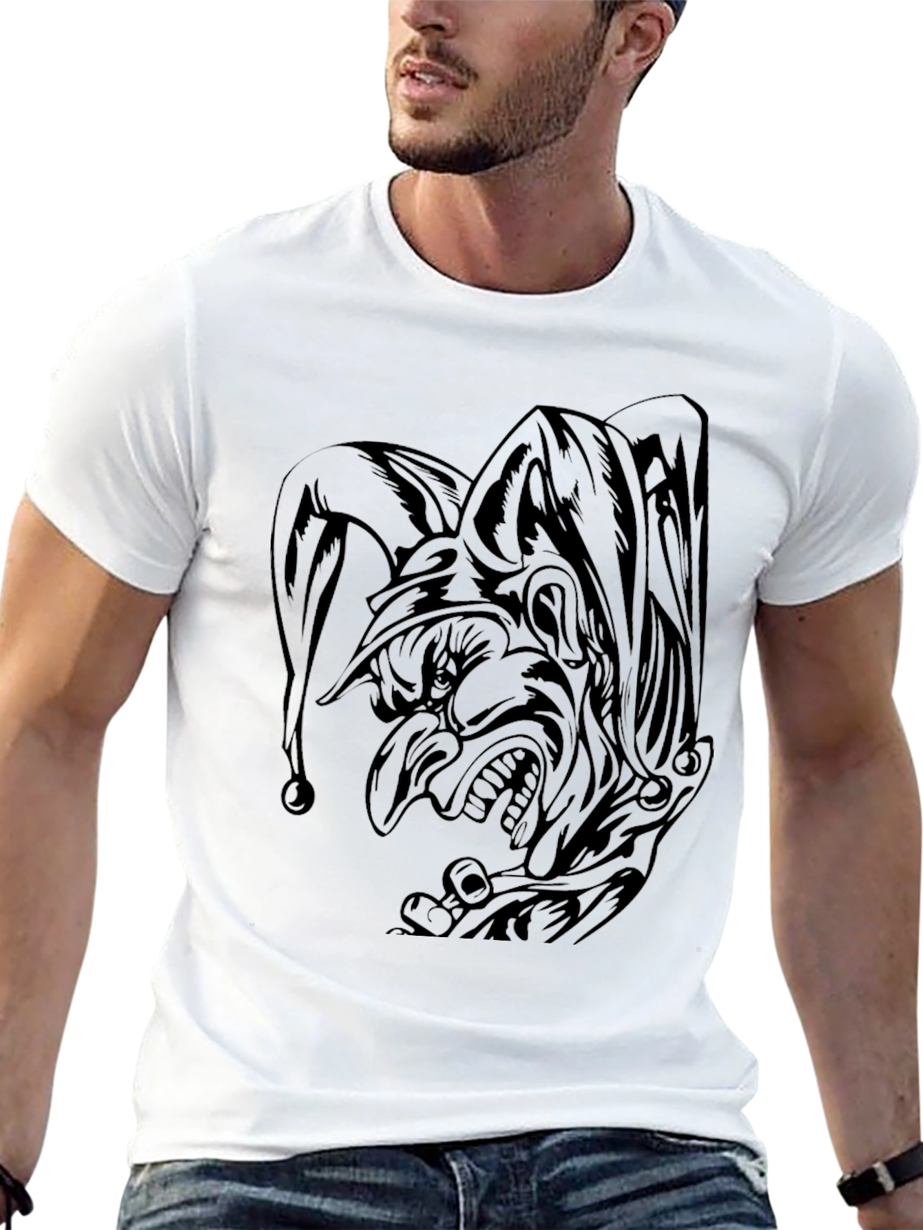 Black Dark Jester Graphic Tee - Black Cotton Blend T-Shirt view 13