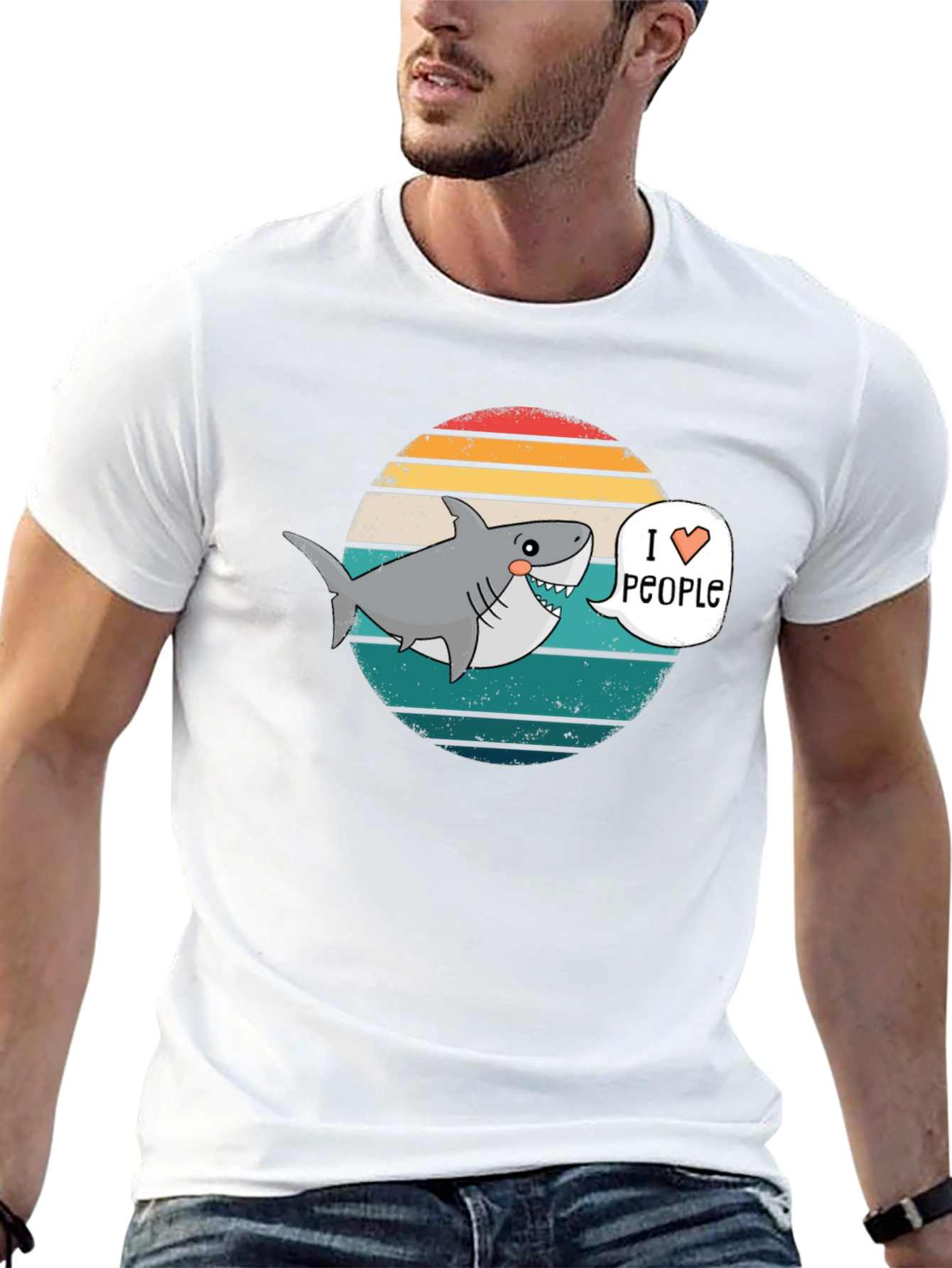 Black I Heart People Shark T-Shirt - Funny Graphic Tee view 13